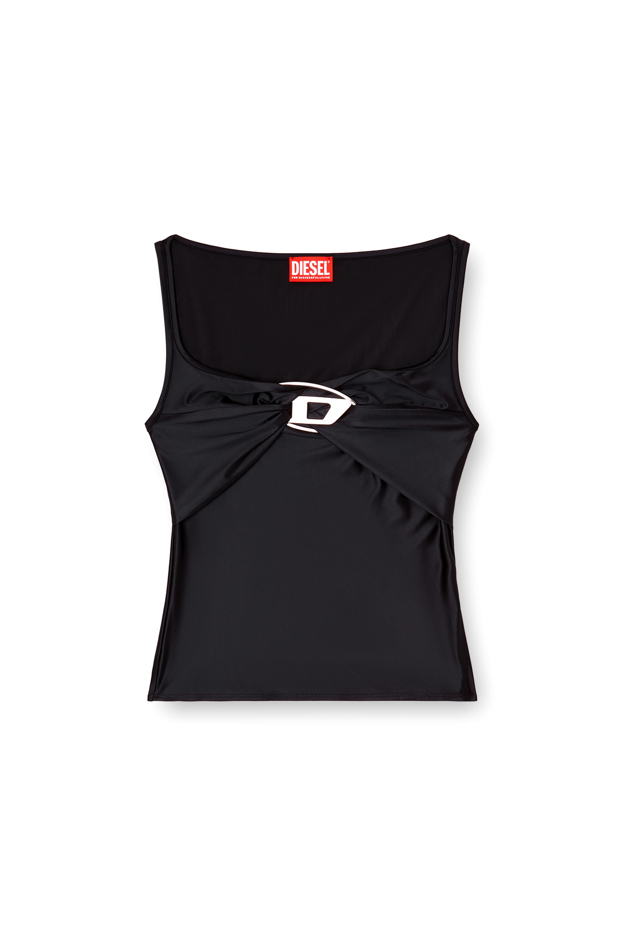 Diesel - T-AMAI, Top de jersey en nylon con fruncidos Mujer in Negro - 2