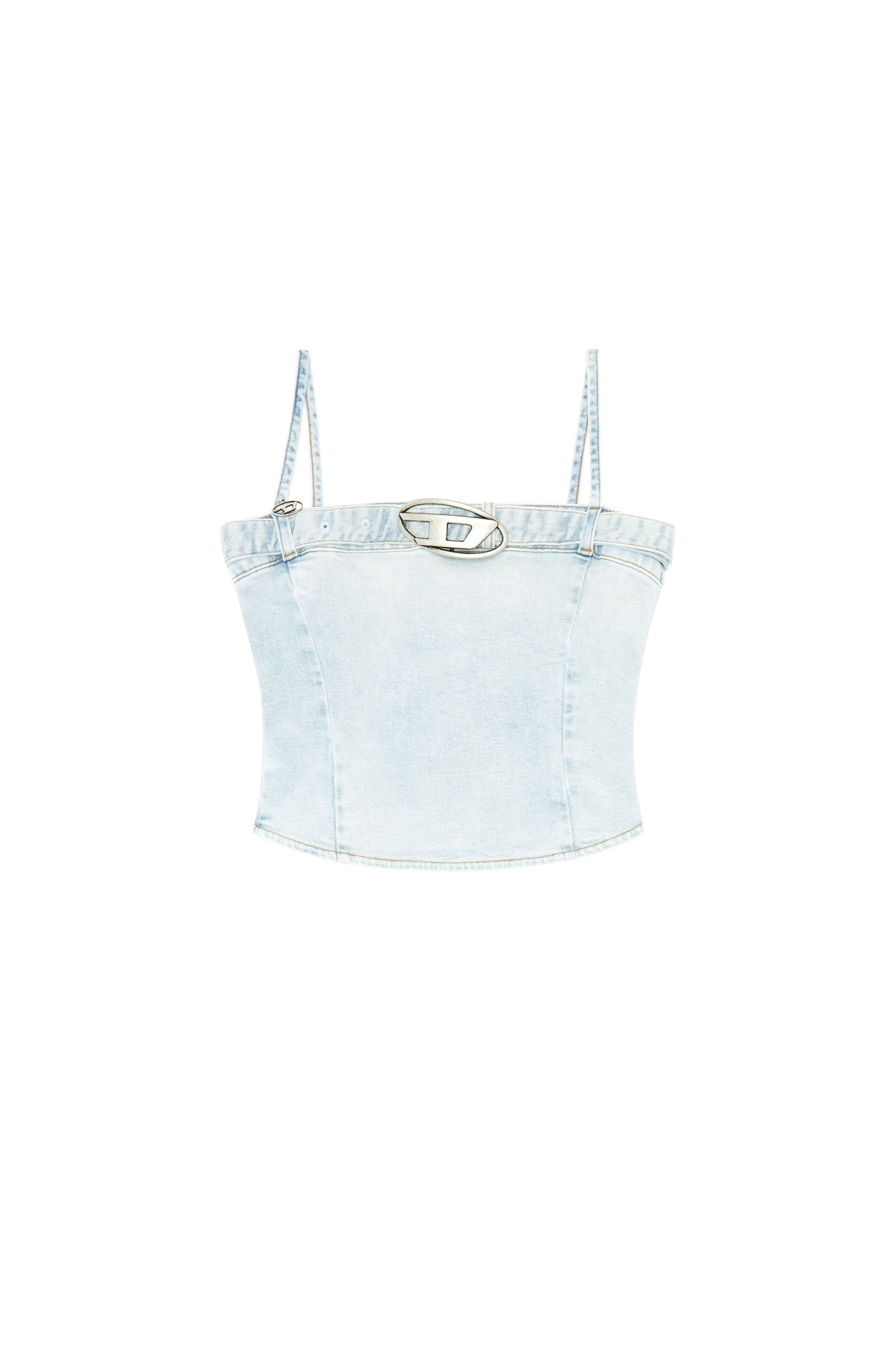 Diesel - DE-LUCY-S, Top de denim recortado con cintur&oacute;n con el logotipo Mujer in Azul marino - 2