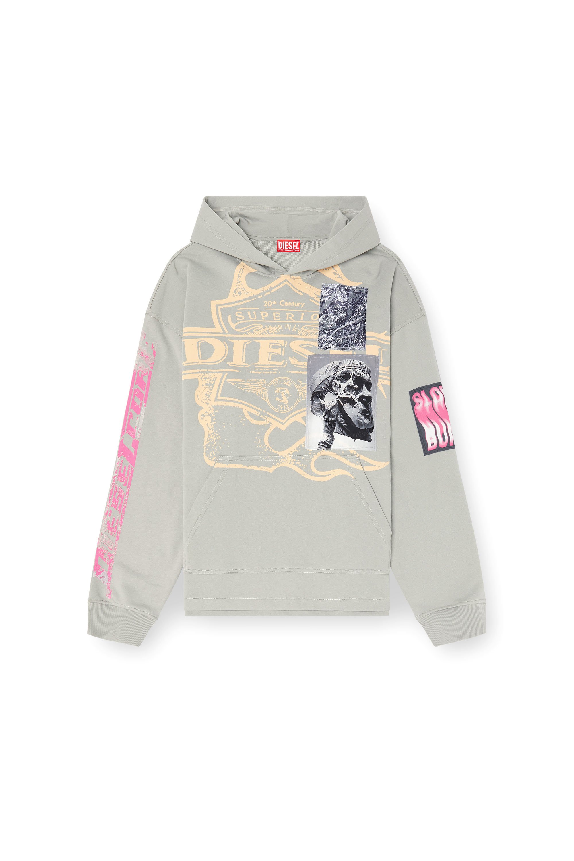 Diesel - S-BAXT-HOOD-R1, Sudadera con capucha, estampados y parches con el logotipo Hombre in Gris - 3