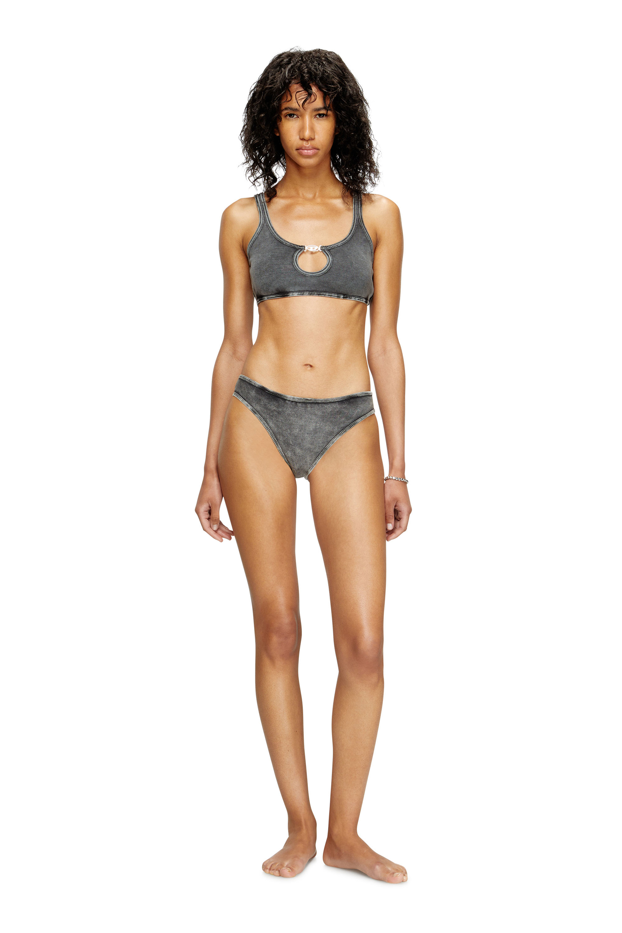 Diesel - UFSB-OVAL-D-RIB-BRALETTE, Bralette de canalé con placa Oval D Mujer in Negro - 2