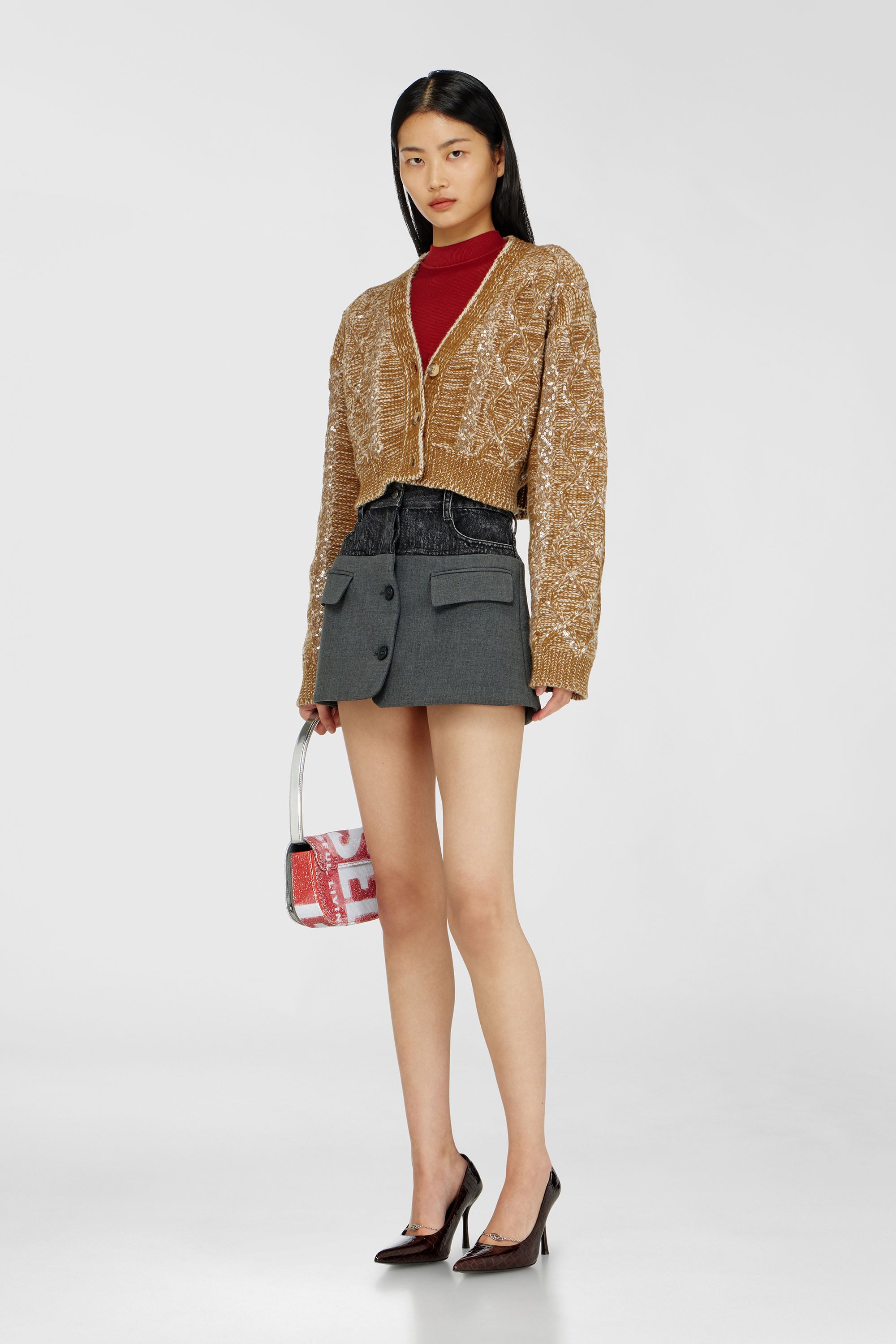 Diesel - O-DYLIC, Minifalda vaquera con secci&oacute;n sastrera Mujer in Gris - 1