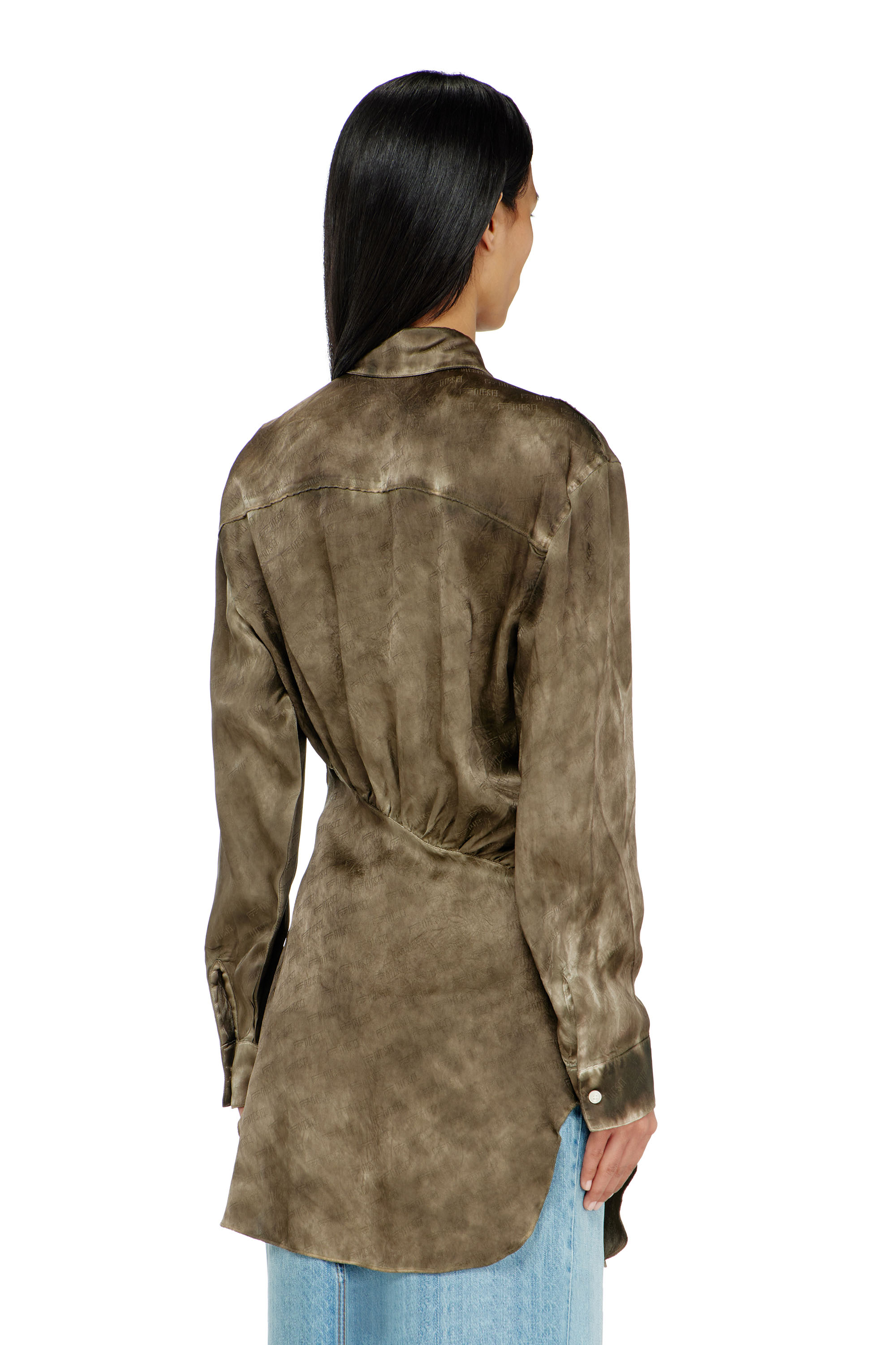 Diesel - C-LAVEL, Camisa larga de sat&eacute;n arrugado jacquard con logo Mujer in ToBeDefined - 4
