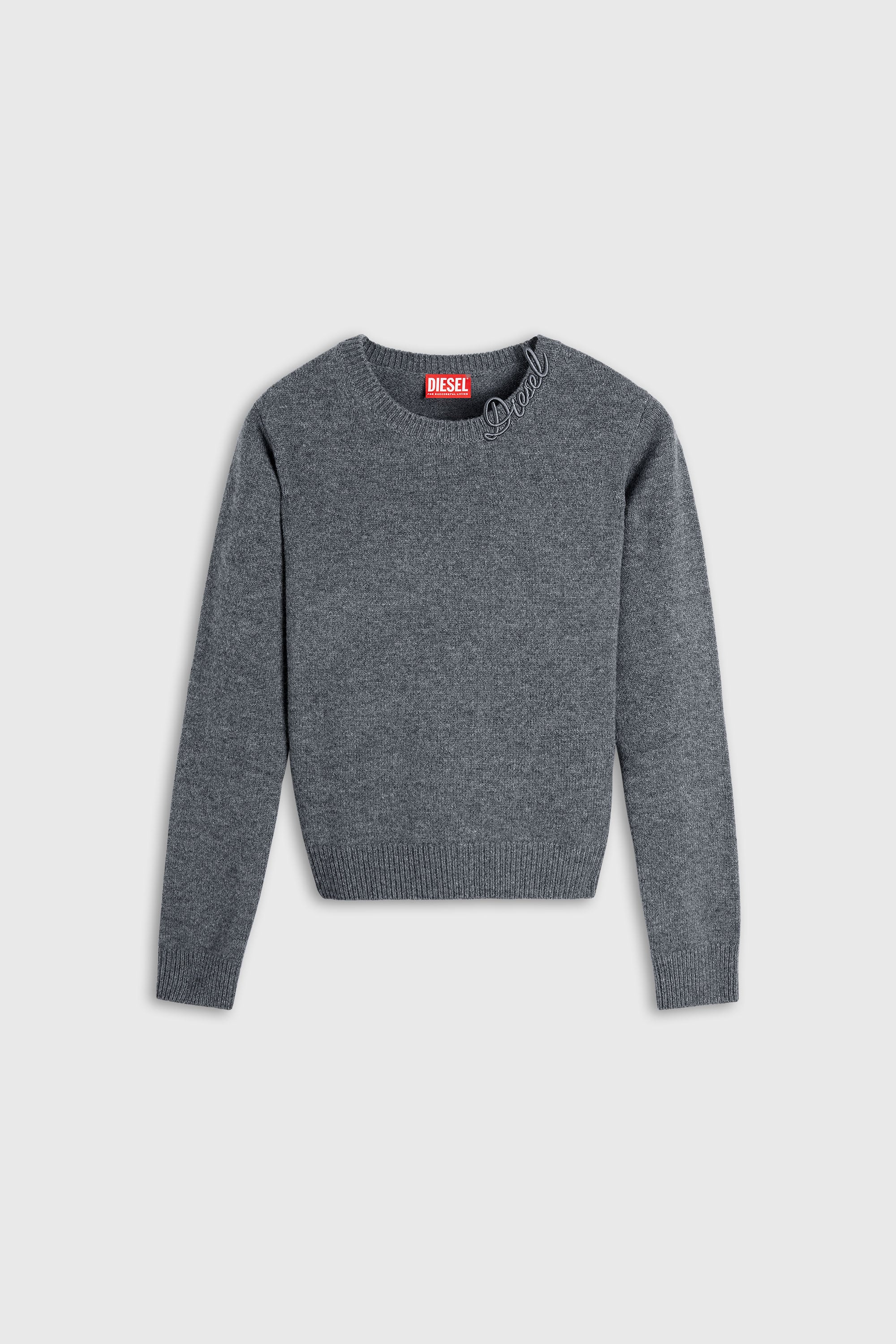 Diesel - M-IMARA, Jersey de lana con logo bordado en el cuello Mujer in Gris - 2