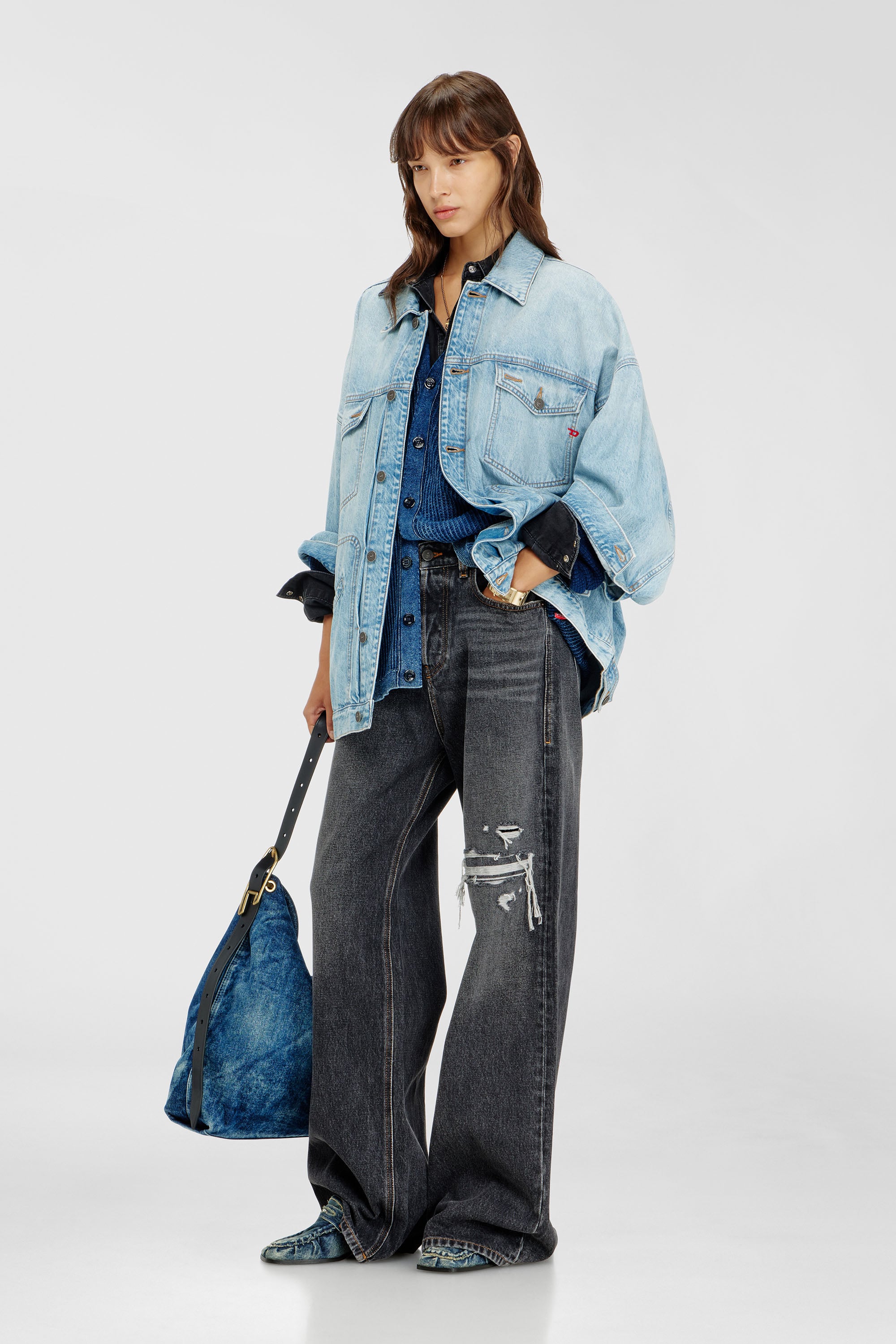 Diesel - DE-LIN, Chaqueta workwear denim oversized Mujer in Azul marino - 1