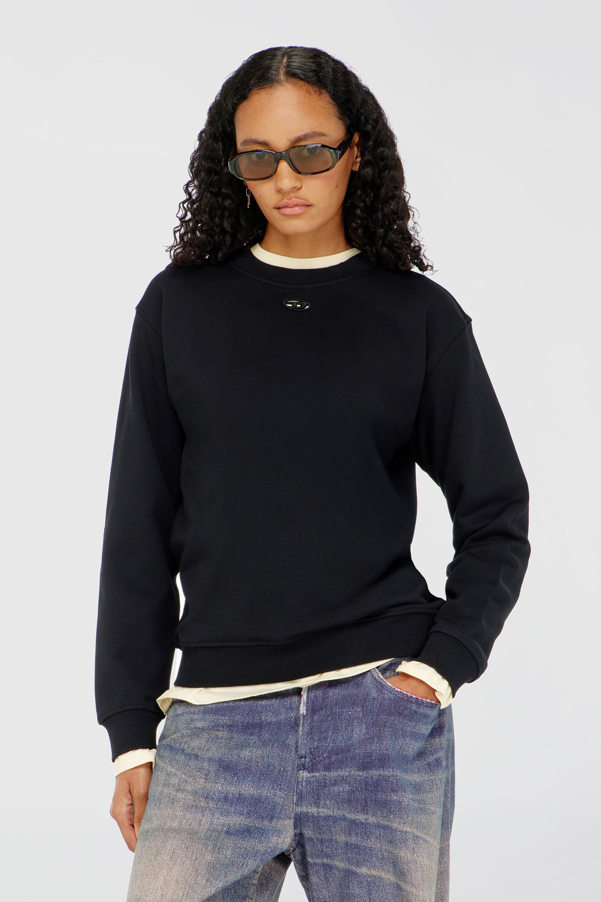 Diesel - F-NORMY-OD, Sudadera de algod&oacute;n con bordado Oval D Mujer in Negro - 1