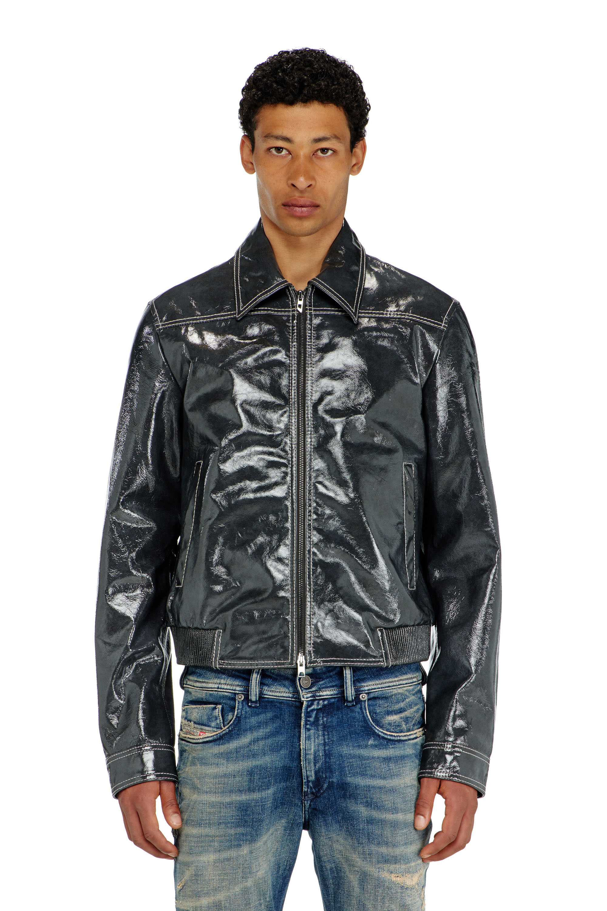 Diesel - L-ADDI, Chaqueta de charol Hombre in Gris - 1