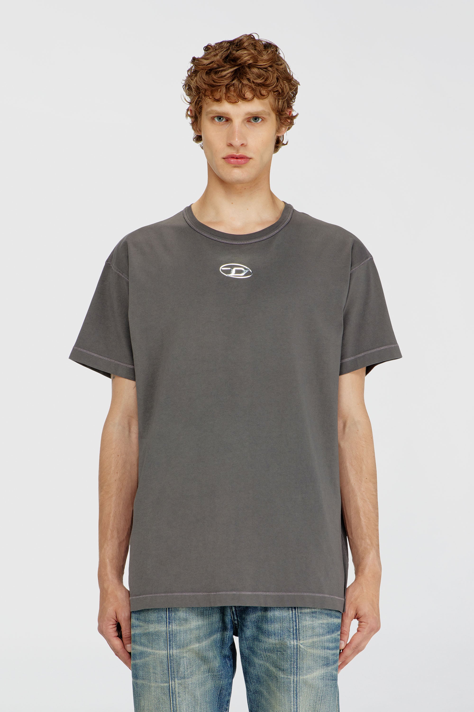 Diesel - T-NORM-IOD, Camiseta ligera de algod&oacute;n con logotipo Oval D met&aacute;lico Hombre in Gris - 1