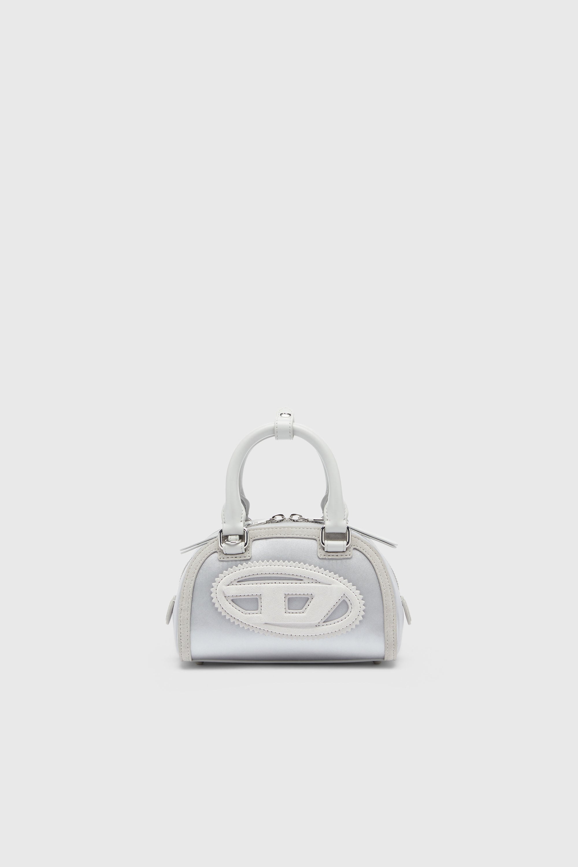 Diesel - 1DR DOME CROSSBODY, 1DR Dome - Peque&ntilde;o bolso bandolera de sat&eacute;n y ante Mujer in Plateado - 1