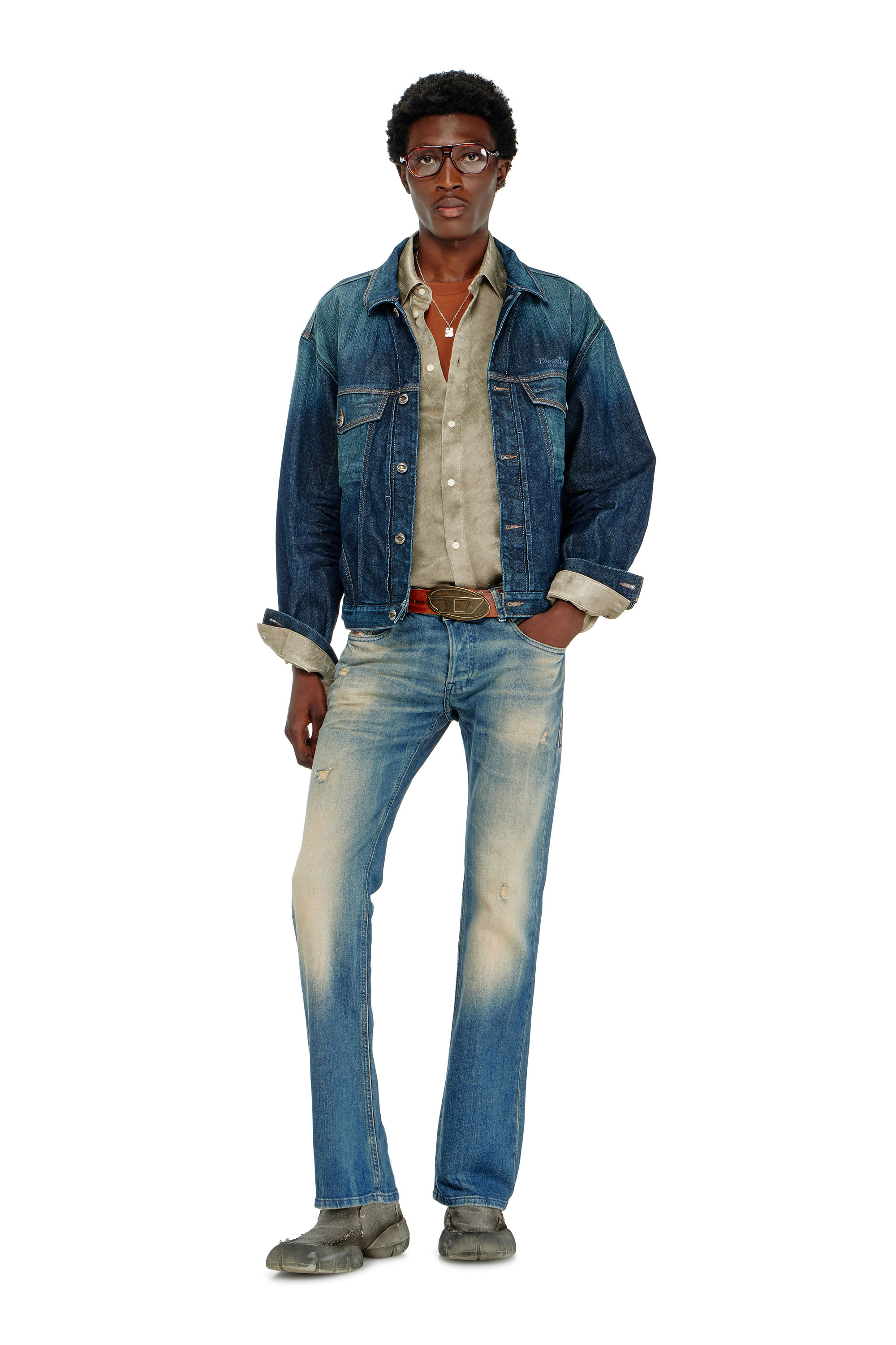 Diesel - S-KISSY-HNBW, Shirt en sat&eacute;n arrugado jacquard con logo Hombre in Marr&oacute;n - 2