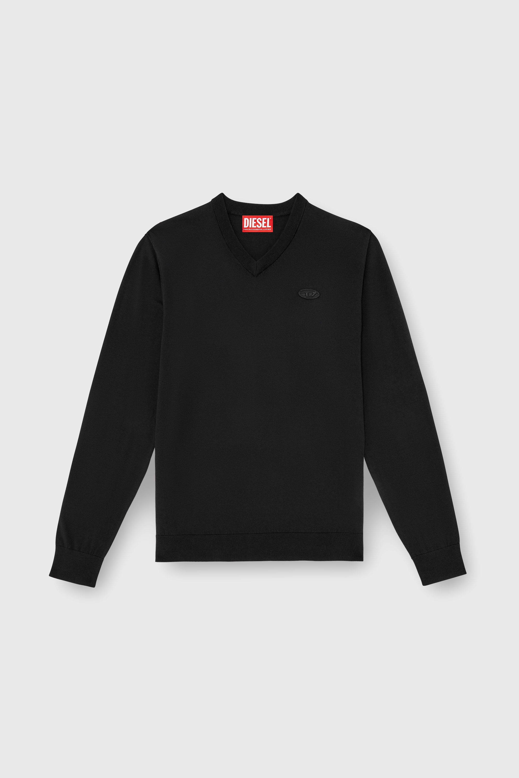 Diesel - K-FREEX-VNECK-TAG-T92, Jersey de algod&oacute;n con cuello de pico y logotipo Oval D tono sobre tono Hombre in Negro - 2