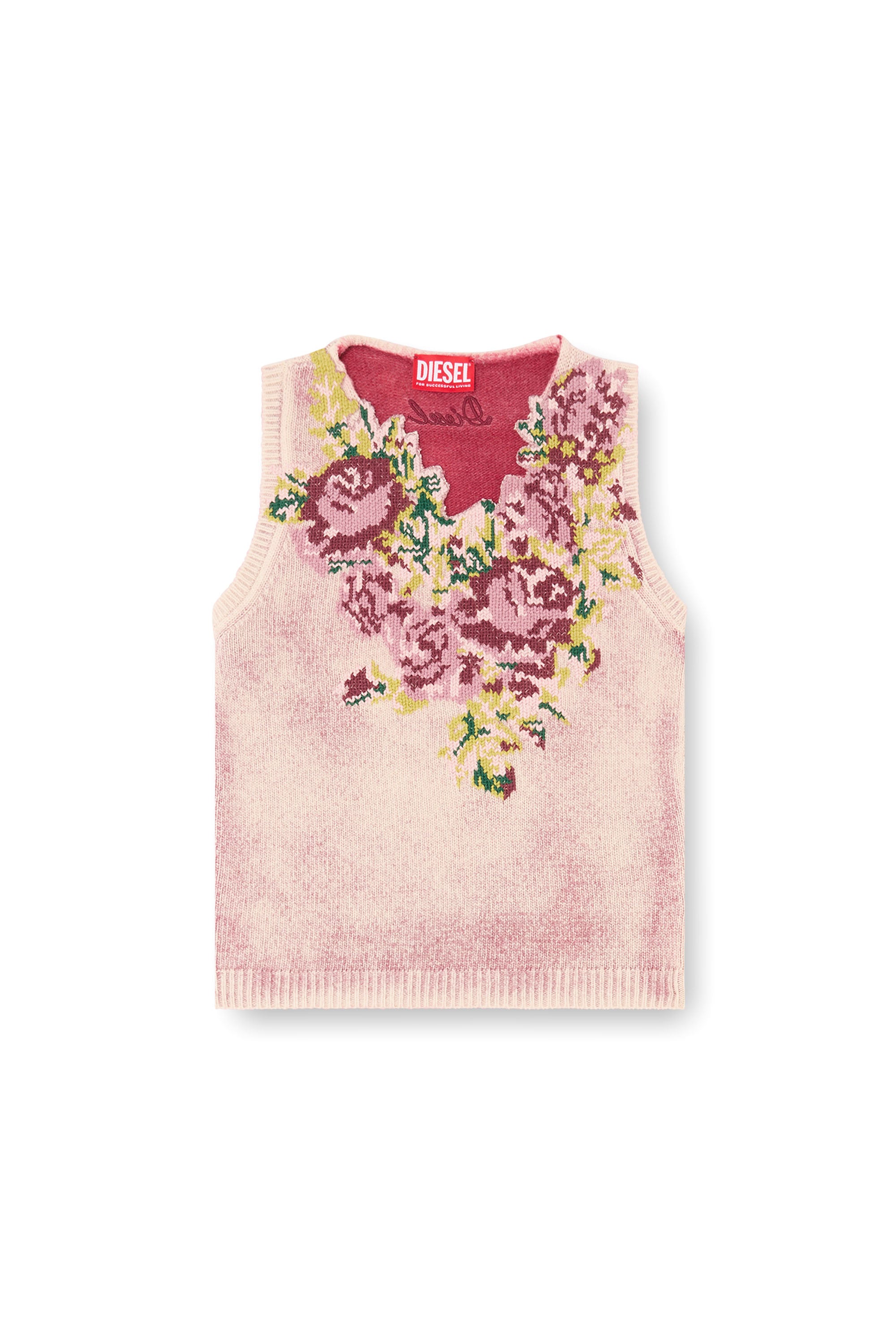 Diesel - M-RARIS, Chaleco de punto en mezcla de lana con motivo floral Mujer in Rosa - 4