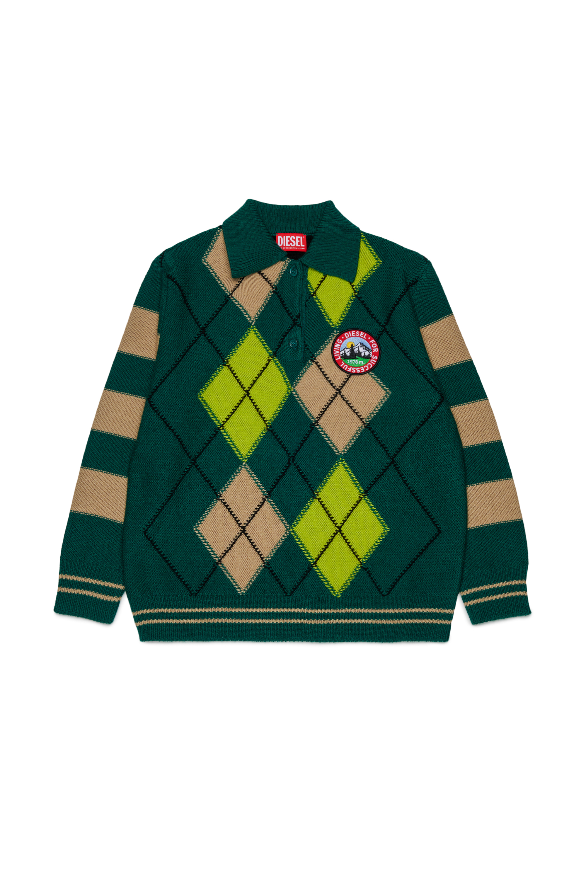 Diesel - KROMBY OVER, Jersey tipo polo de mezcla de lana con motivo argyle Unisex in Verde - 1