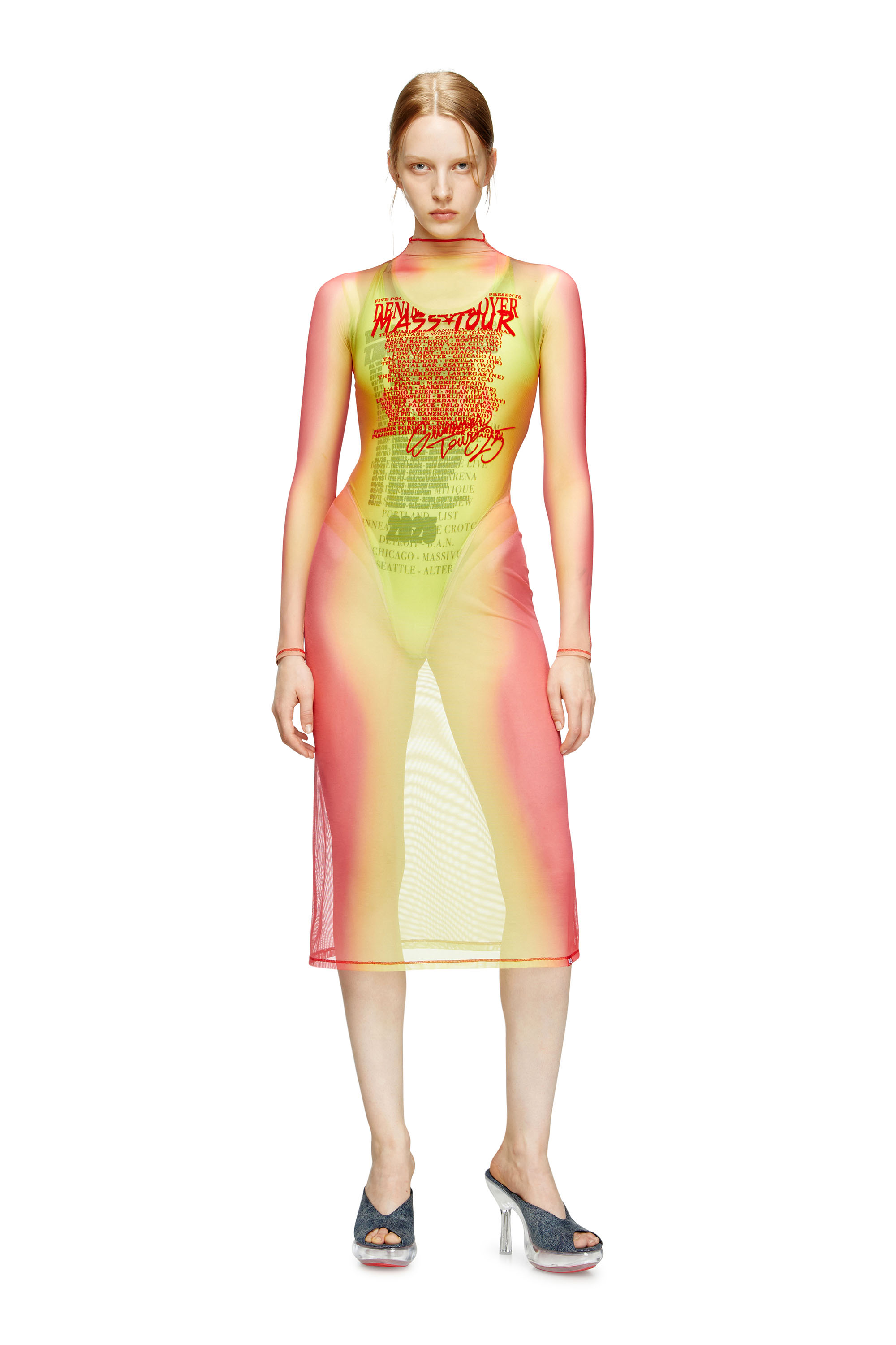 Diesel - D-AFNIC, Vestido midi con estampado de letras de canciones a capas Mujer in Multicolor - 3