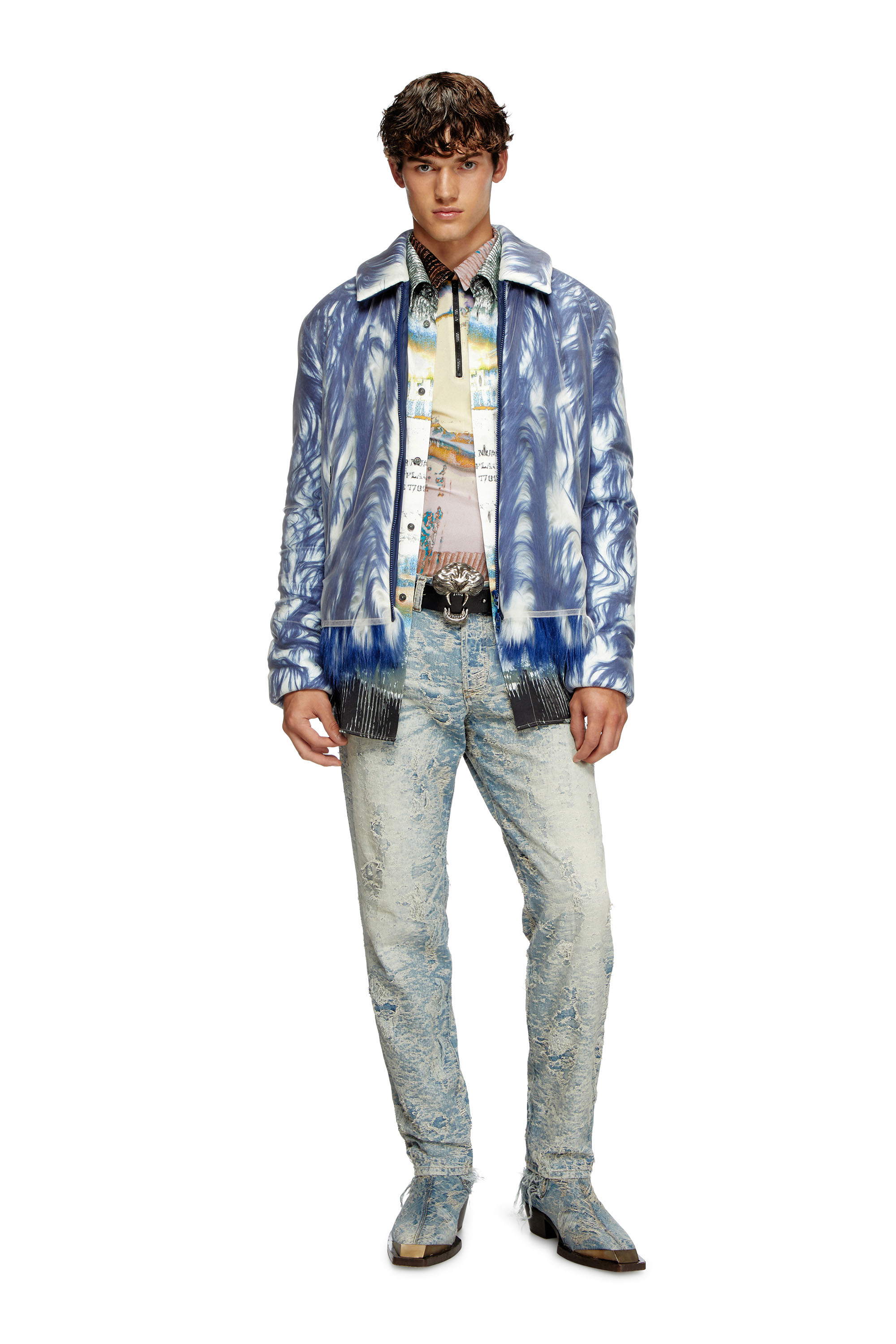 Diesel - W-WOUFY, Chaqueta mullida con superposición de tul transparente Hombre in Azul marino - 2