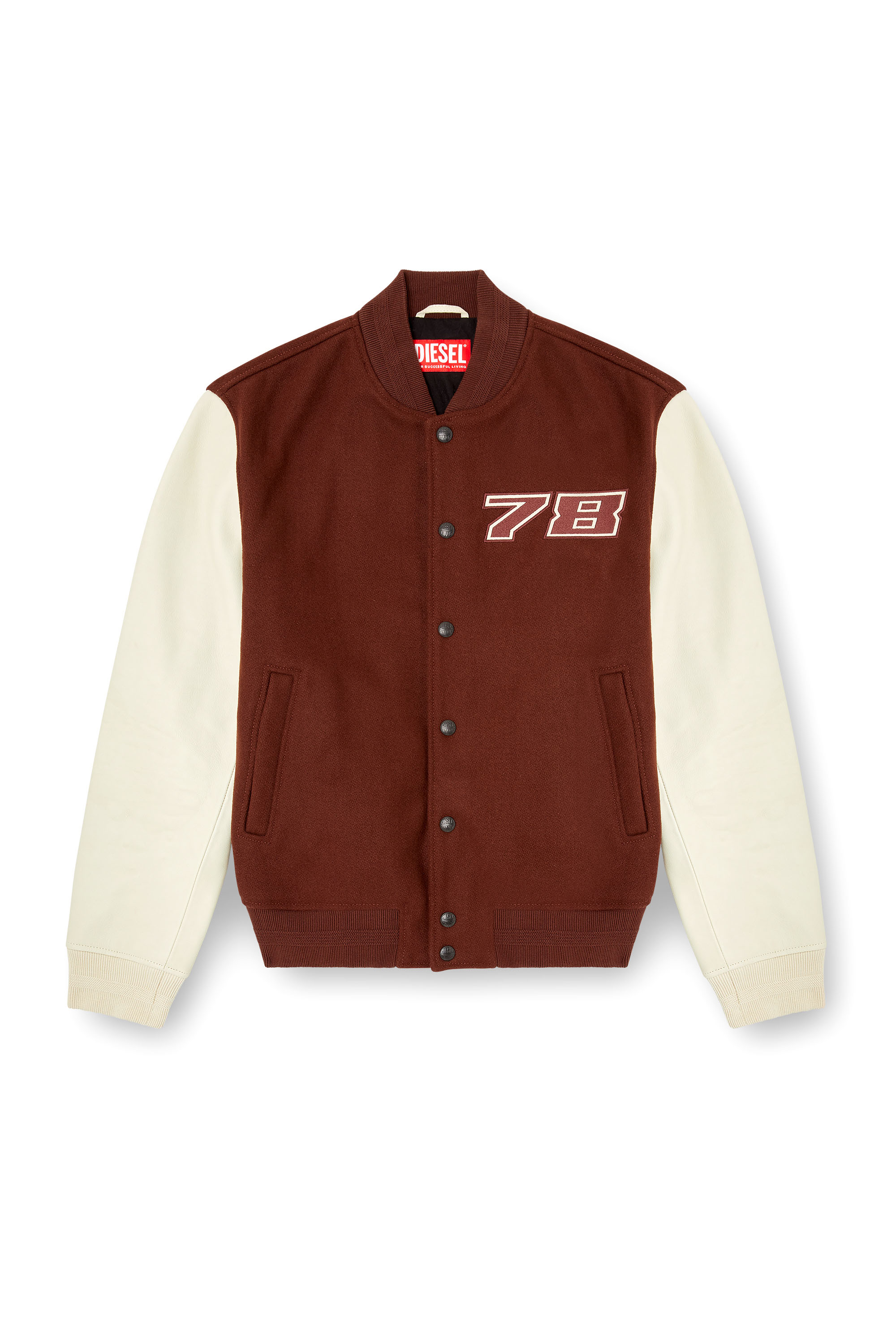 Diesel - L-KOPF, Chaqueta bomber acolchada de lana y cuero Hombre in Marrón - 3