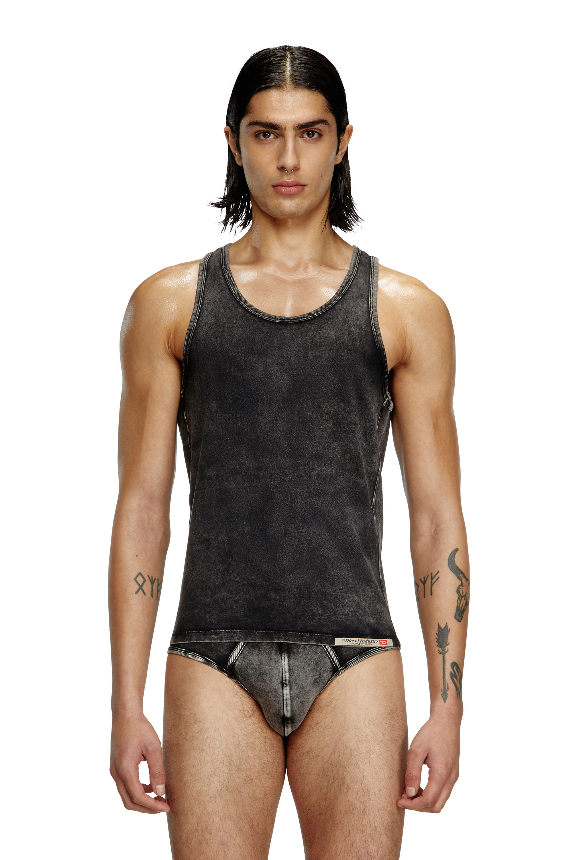 Diesel - WALTY-DNM, Camiseta de tirantes con efecto denim Hombre in Negro - 1