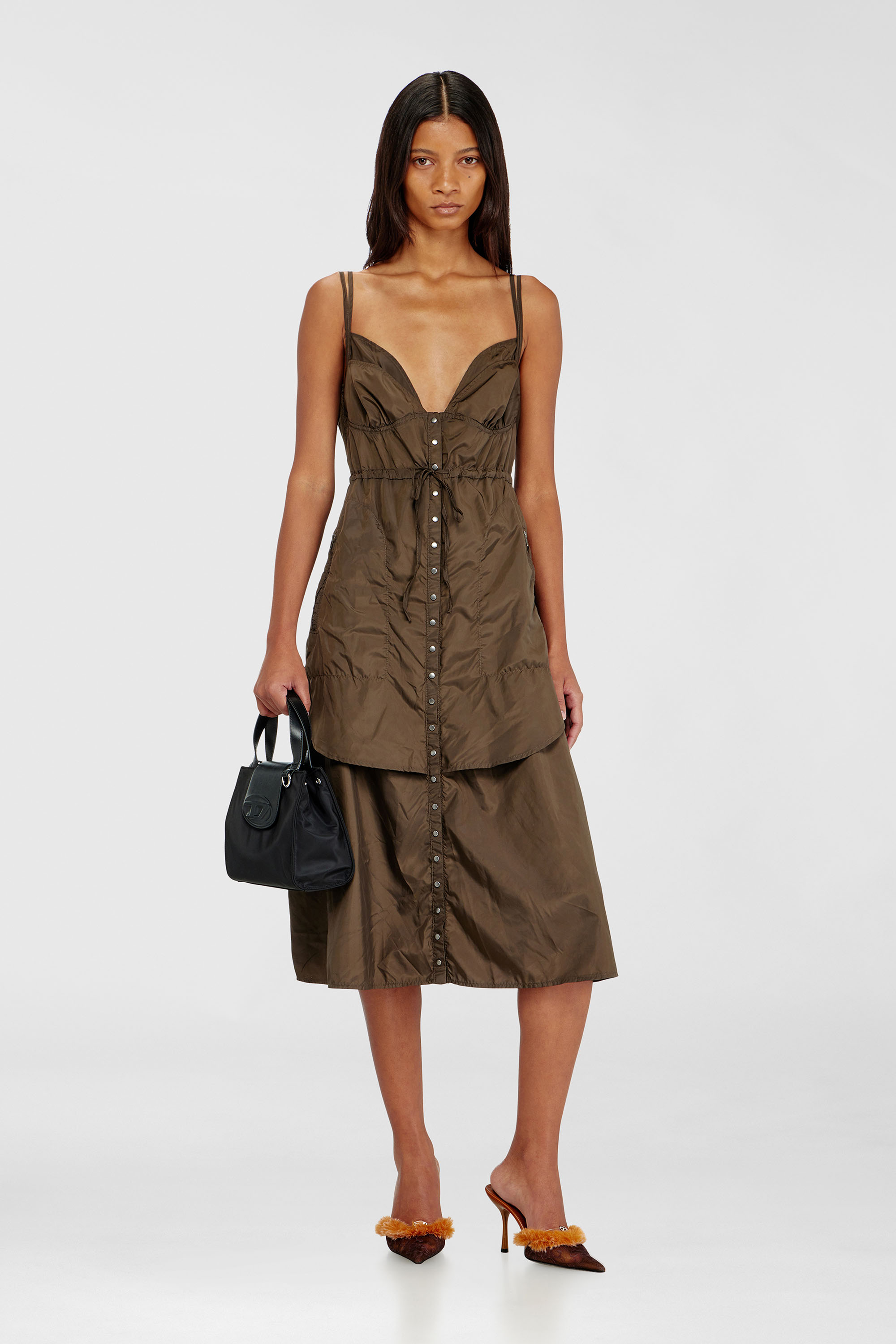 Diesel - D-OROTEA-T1, Vestido de nailon ligero con dise&ntilde;o de capas Mujer in Marr&oacute;n - 1