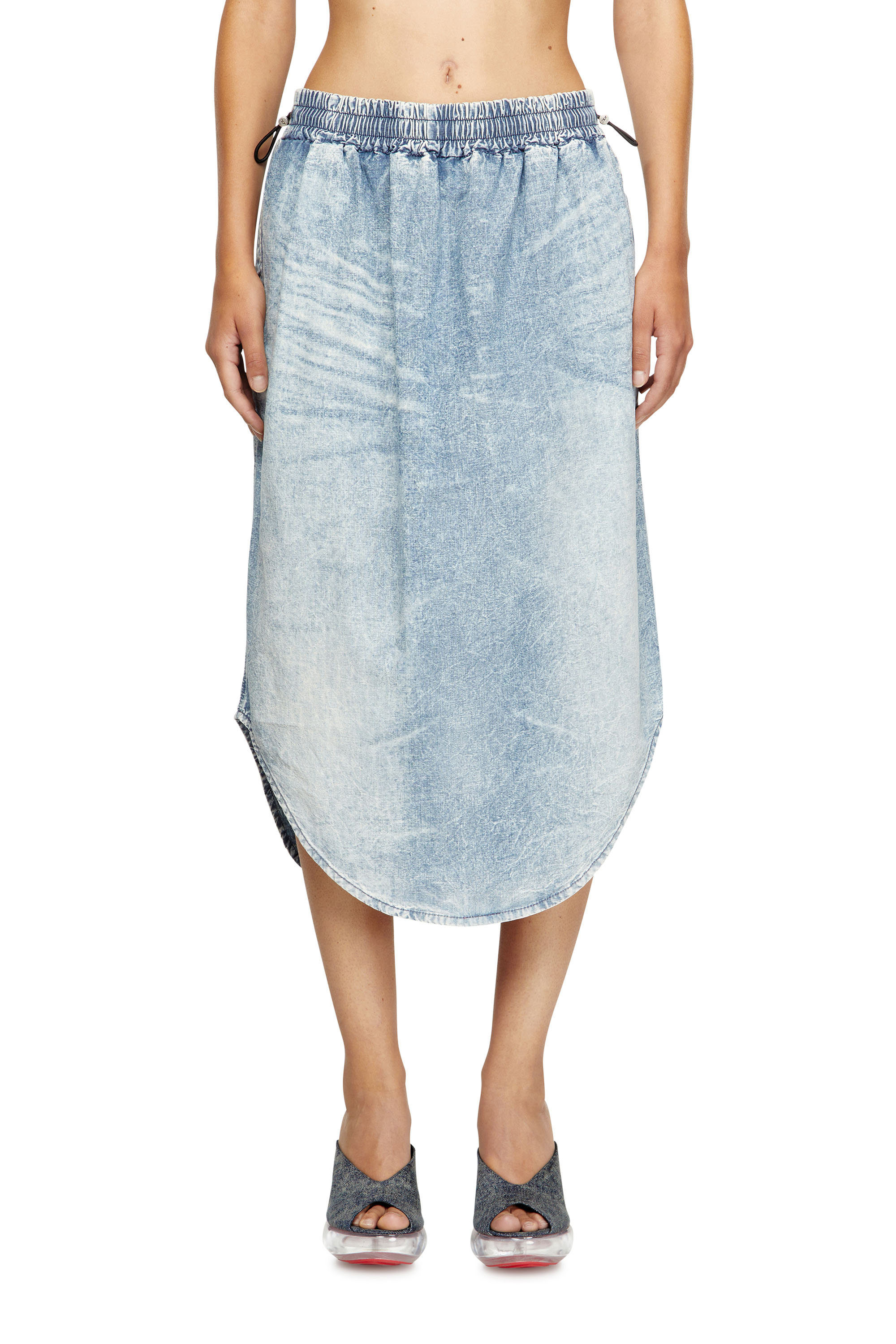 Diesel - DE-ASHLEY-S, Falda midi en denim efecto mármol Mujer in Azul marino - 1