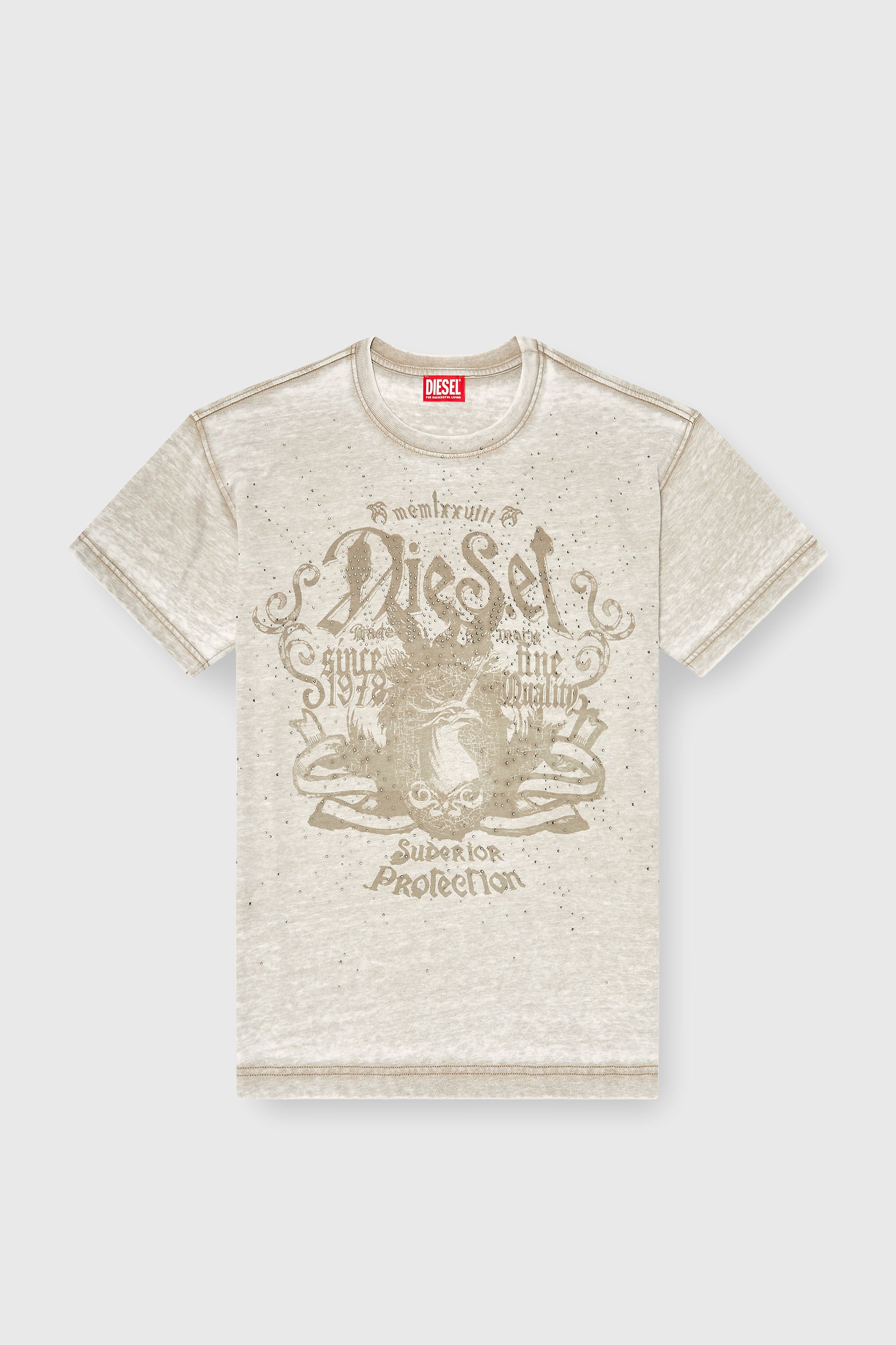 Diesel - T-NORM-AA8, Camiseta de jersey con lavado burnout y tachuelas Hombre in Beige - 2