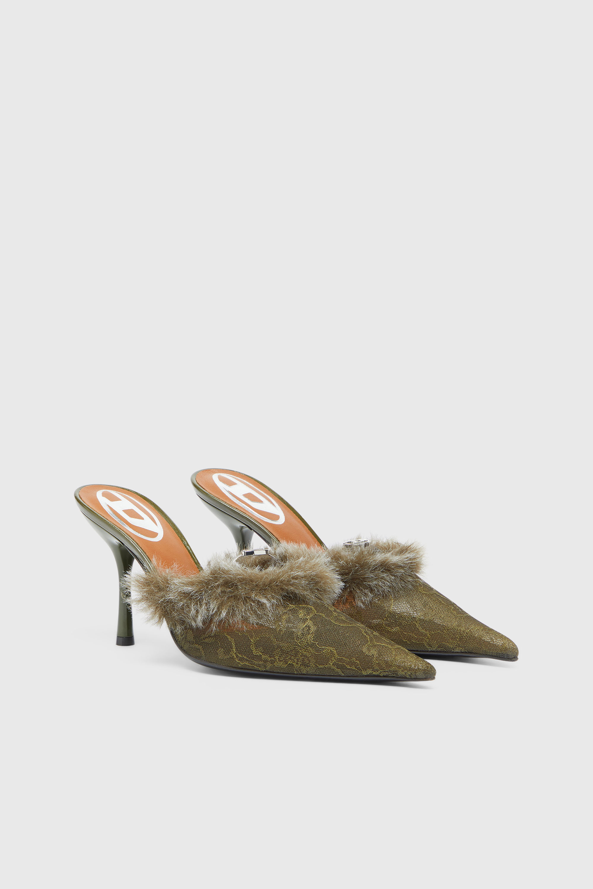 Diesel - D-JEWELS  MULE FUR 90, D-Jewels - Mules de nailon con ribete suave Mujer in Verde - 2
