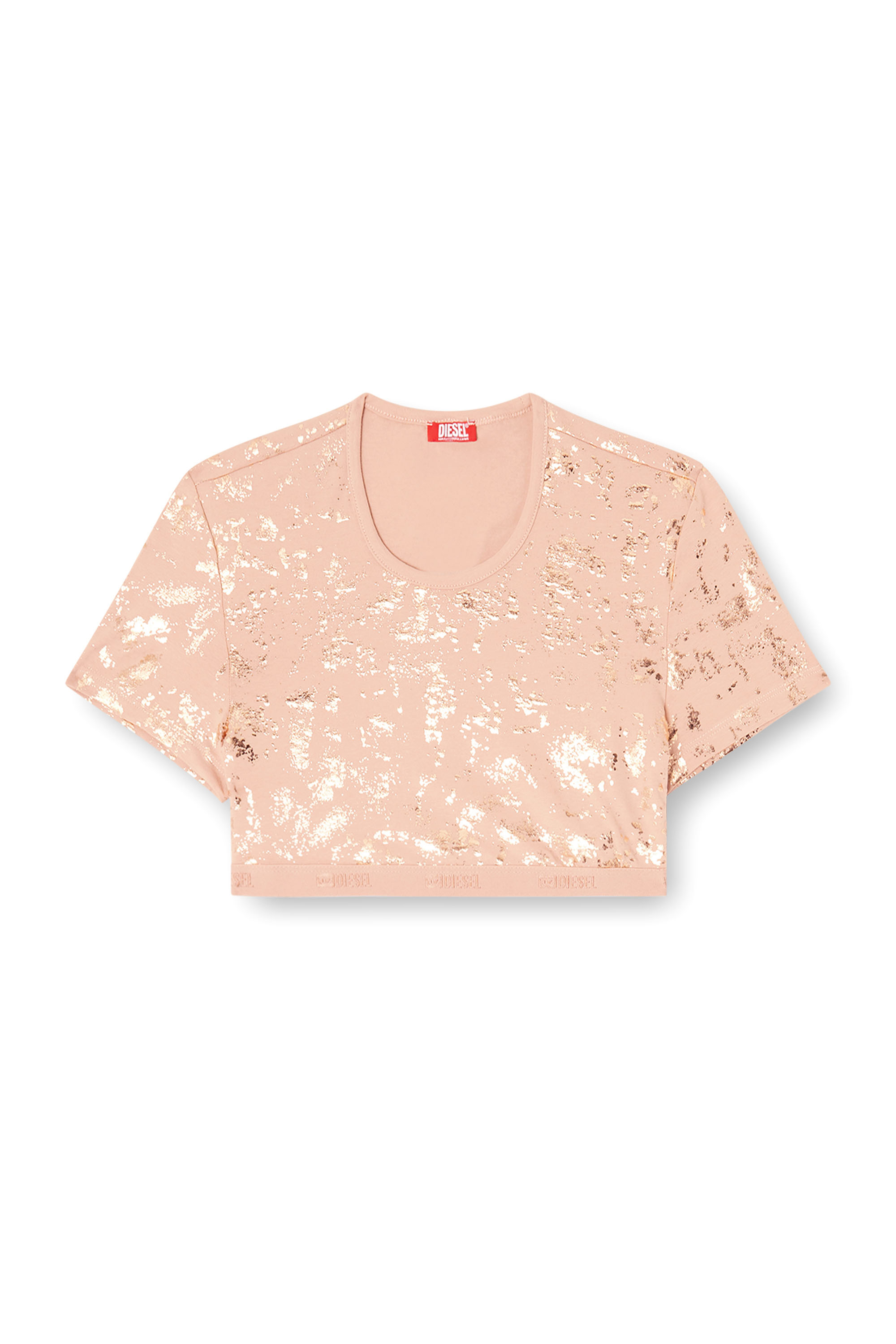 Diesel - IRMA-GFT, Woman's Cropped T-shirt with metallic effect in Nude - 4