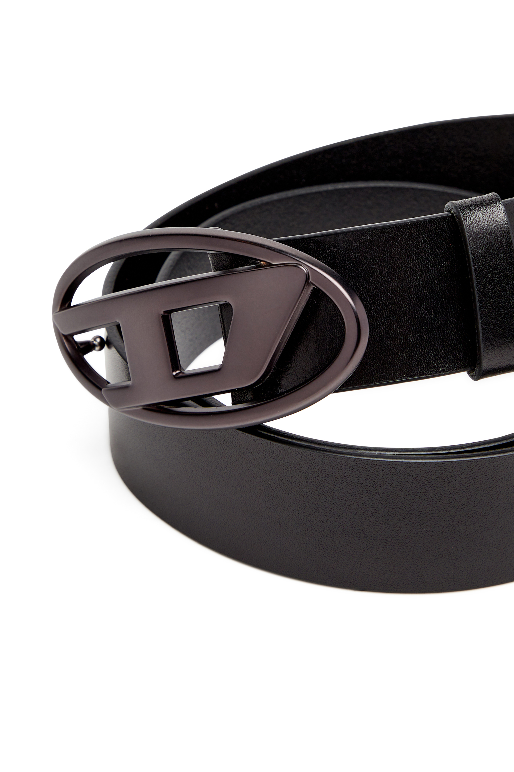 Diesel - B-1DR, Leather belt with metallic Oval D buckle Unisex in Negro - 3