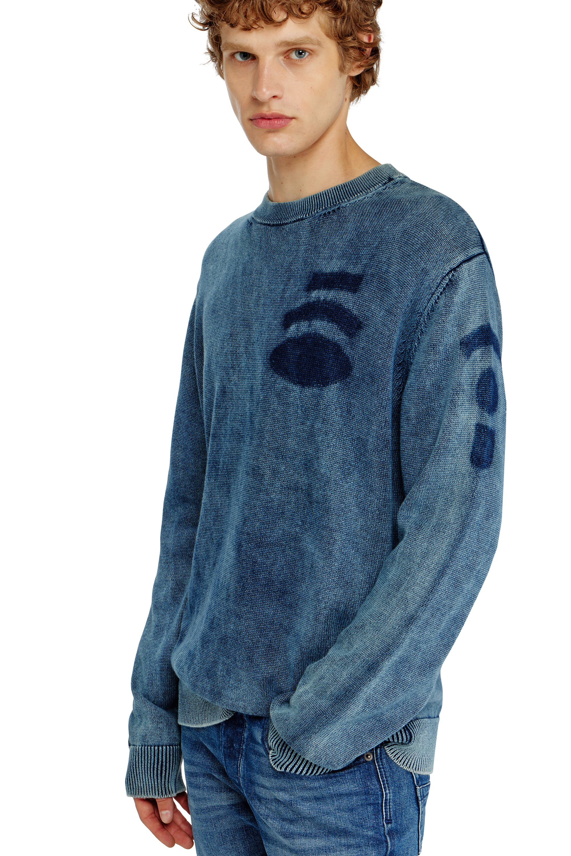 Diesel - K-PERNE, Jersey efecto denim con detalles de patch Hombre in Azul marino - 5