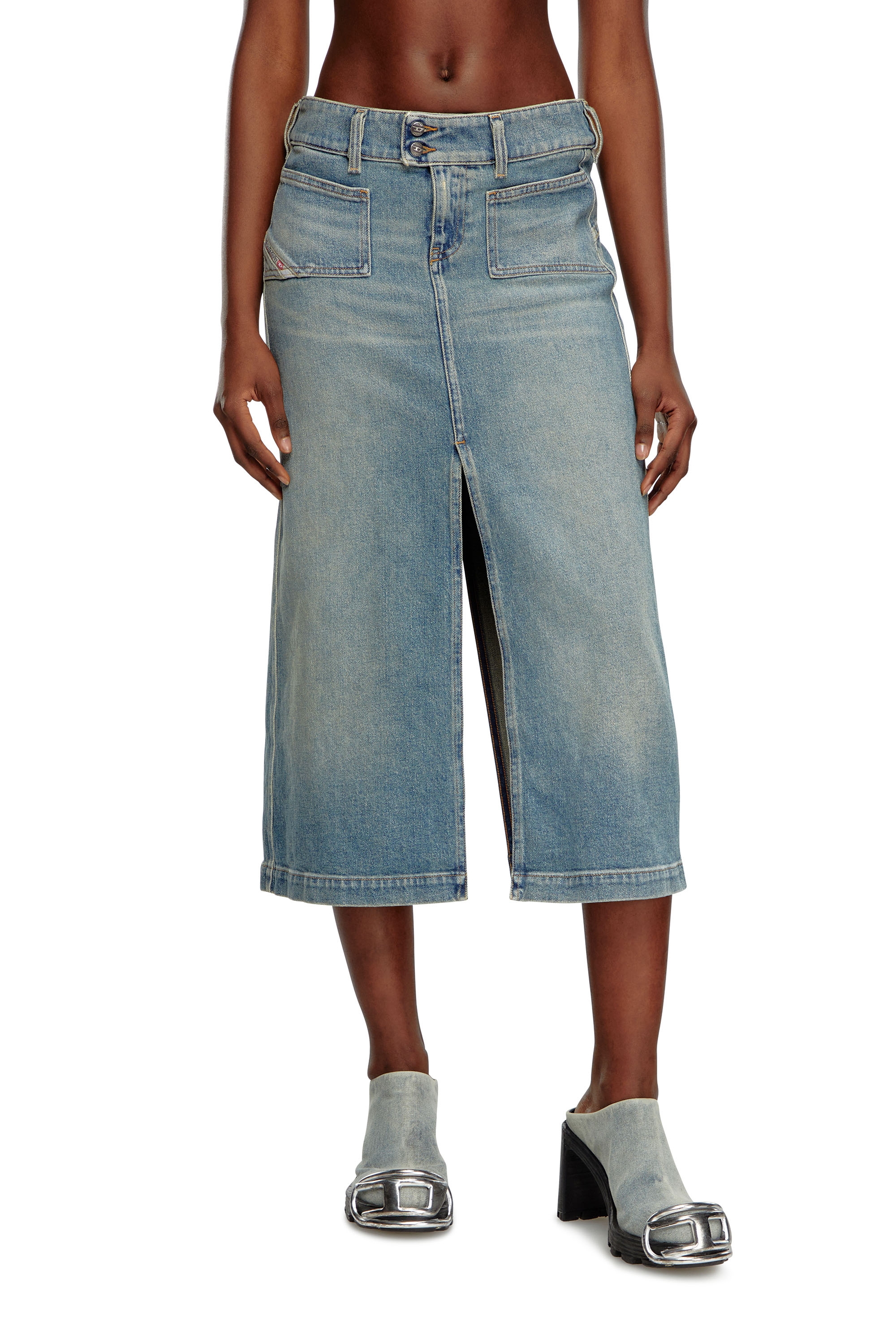 Diesel - DE-HUSH-MID, Falda midi en denim Mujer in Azul marino - 3
