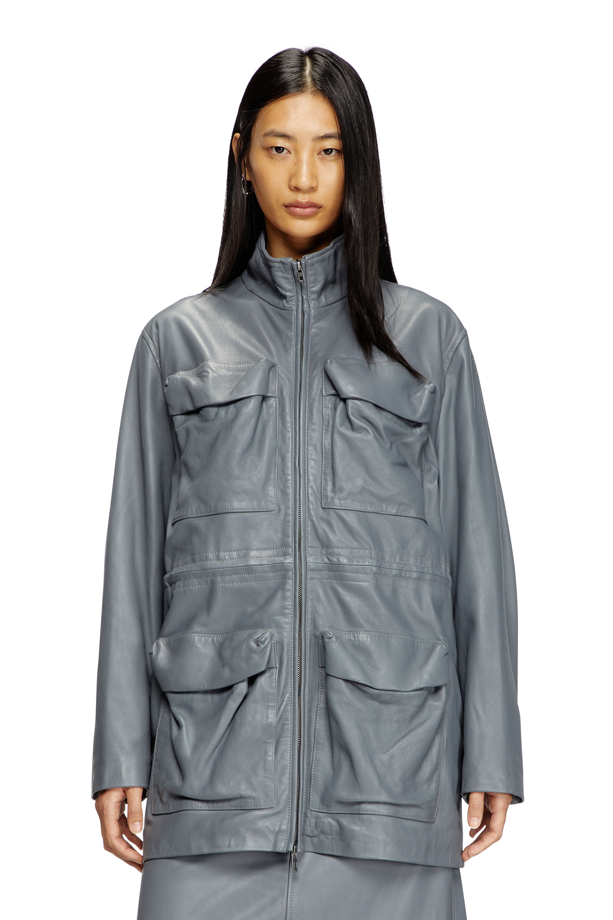 Diesel - L-WEN, Cazadora de cuero Mujer in Gris - 1