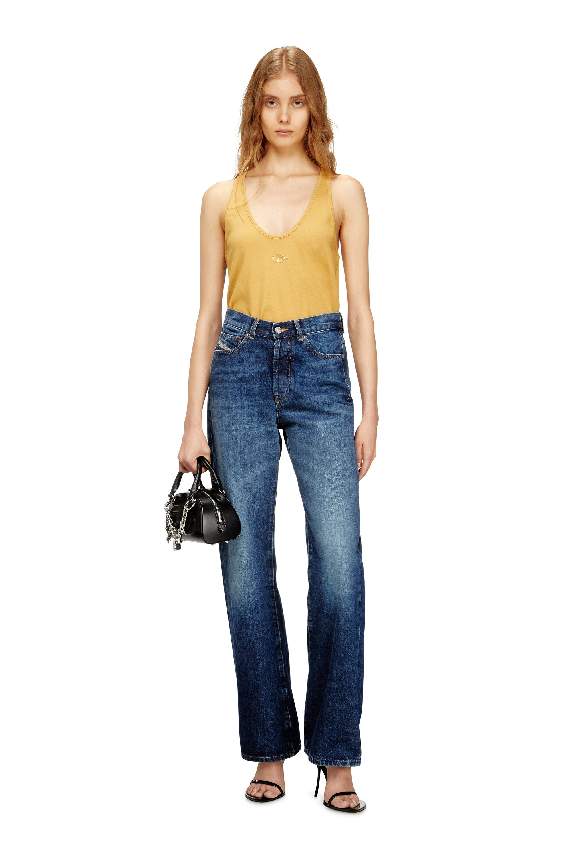 Diesel - T-IPSYA-LKDS, Camiseta con tirantes de canalé con Oval D Mujer in Naranja - 1