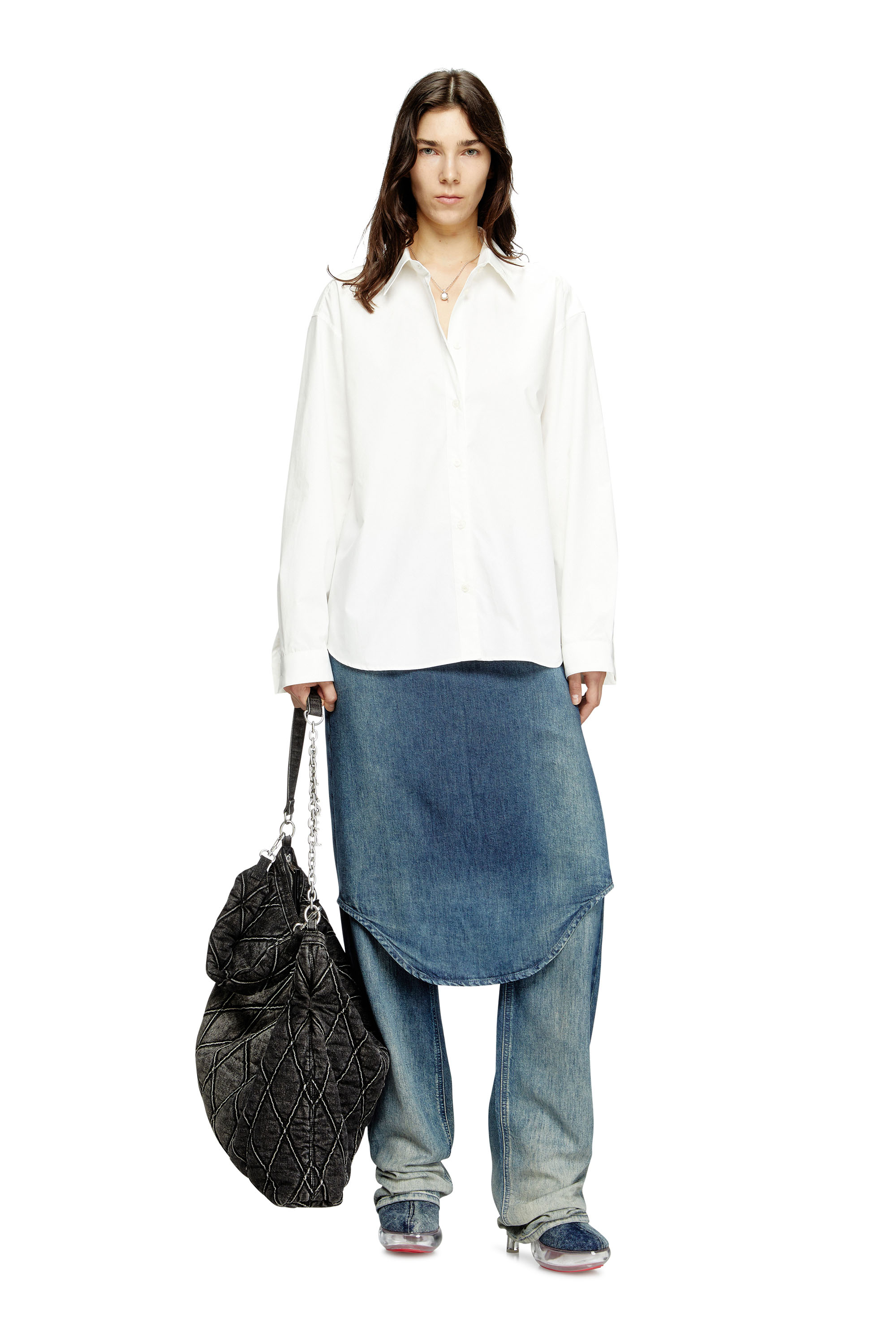 Diesel - S-SIMPLY-C-WN-R1, Camisa estilo boyfriend con Oval D Mujer in Blanco - 2