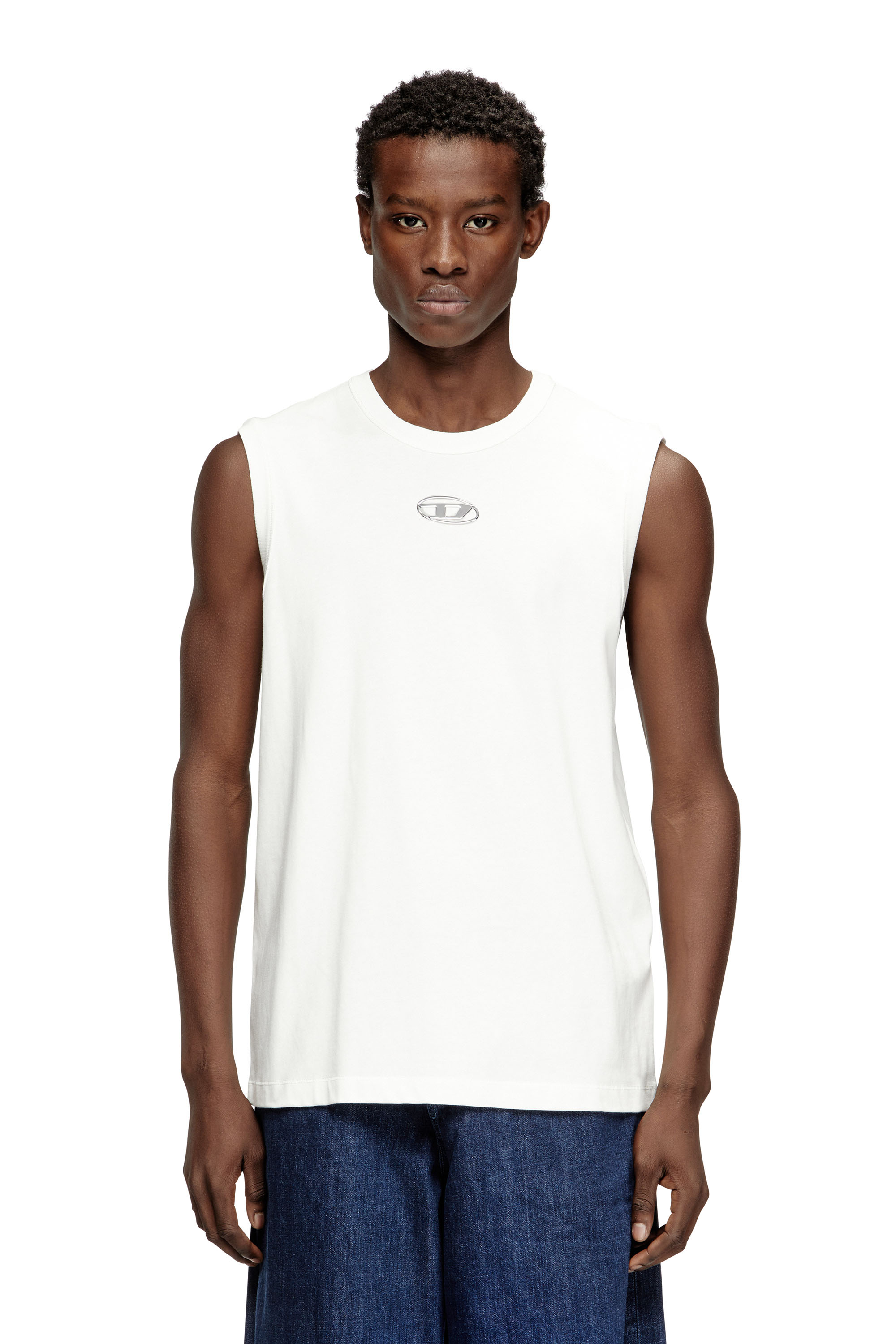 Diesel - T-BISCO-IOD, Top de algodón sin mangas con Oval D metálico Hombre in Blanco - 1