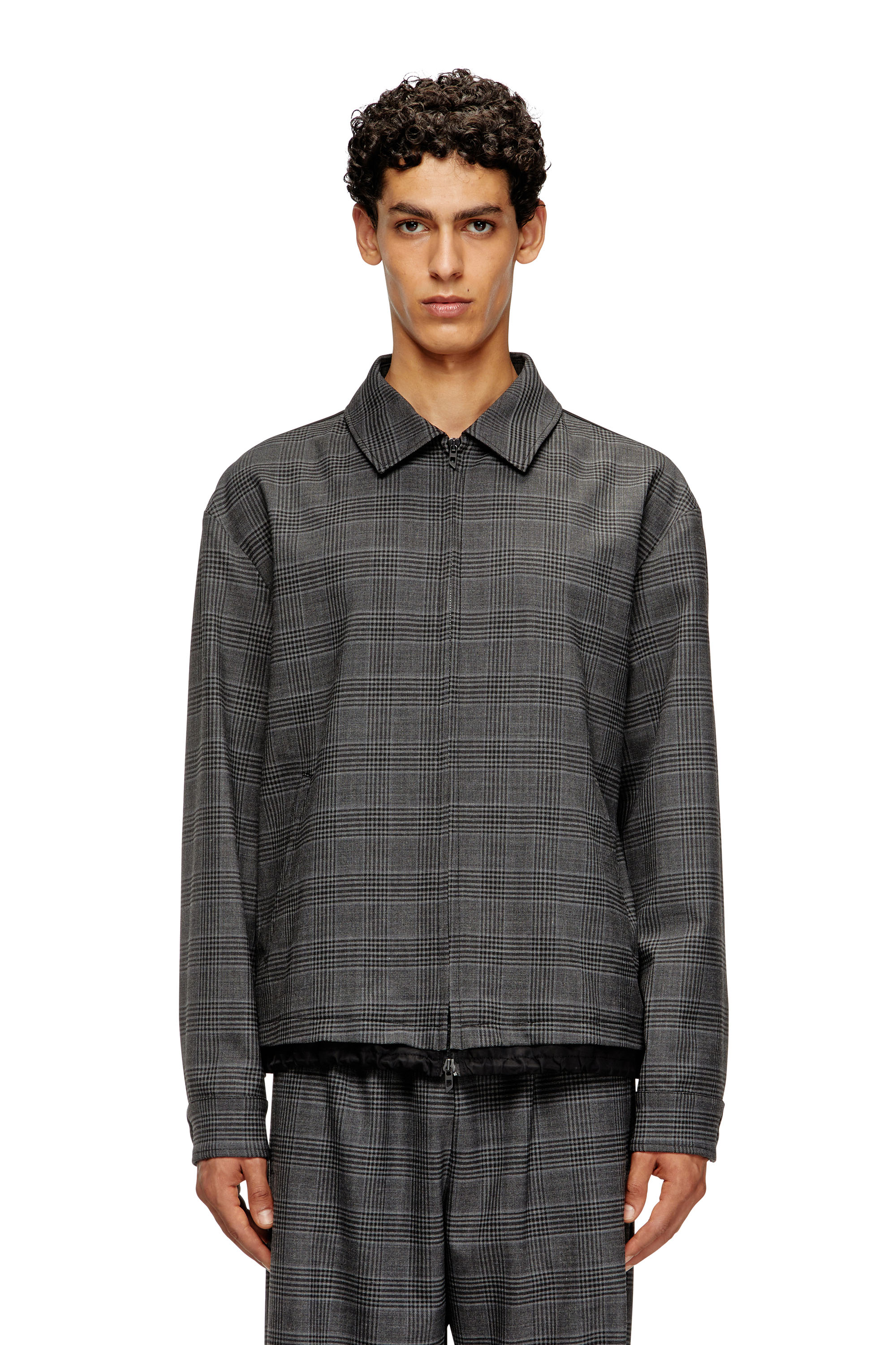 Diesel - J-TING, Chaqueta estilo coach en mezcla de lana príncipe de Gales y satén Hombre in Multicolor - 3