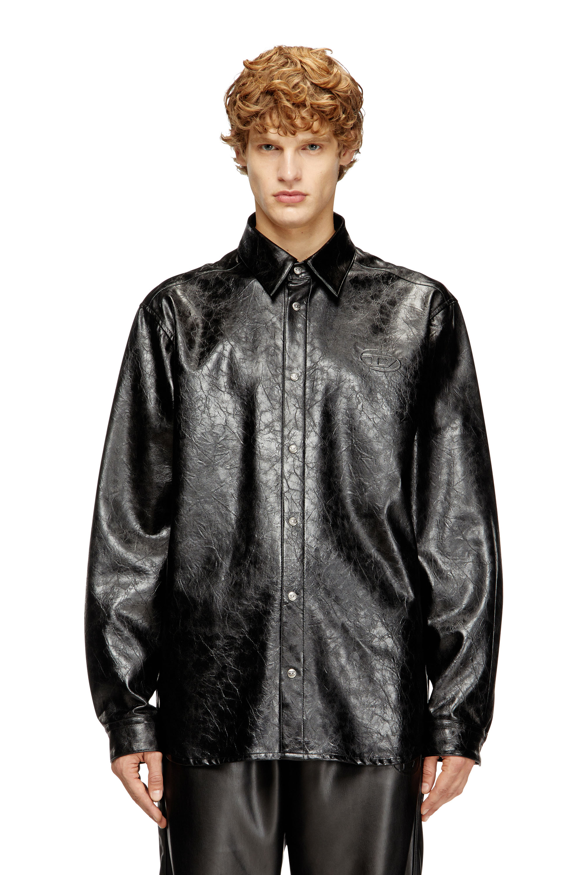 Diesel - S-SIMPLY-QMBU, Textured shirt with branded buttons Hombre in Negro - 1