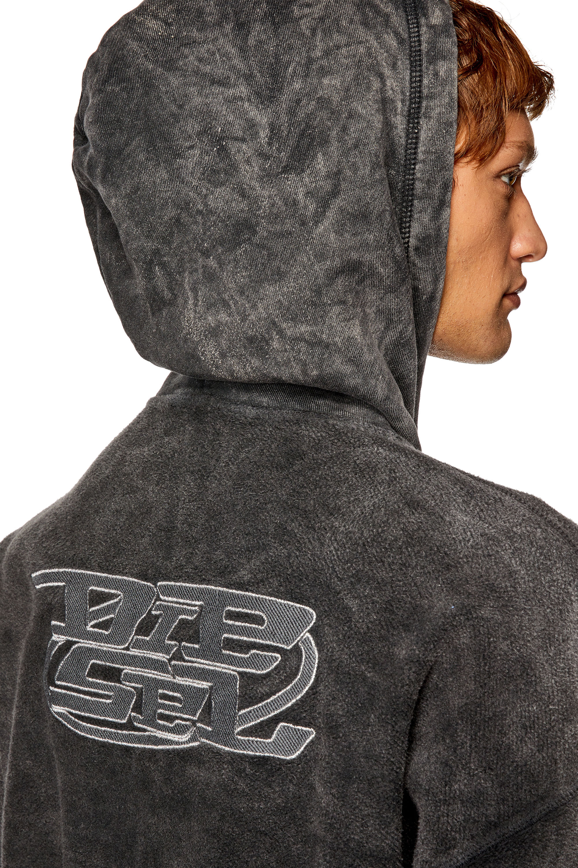 Diesel - S-ORS-HOOD-ZIP, Man's Zip hoodie in marble-washed looped fleece in Black - 5