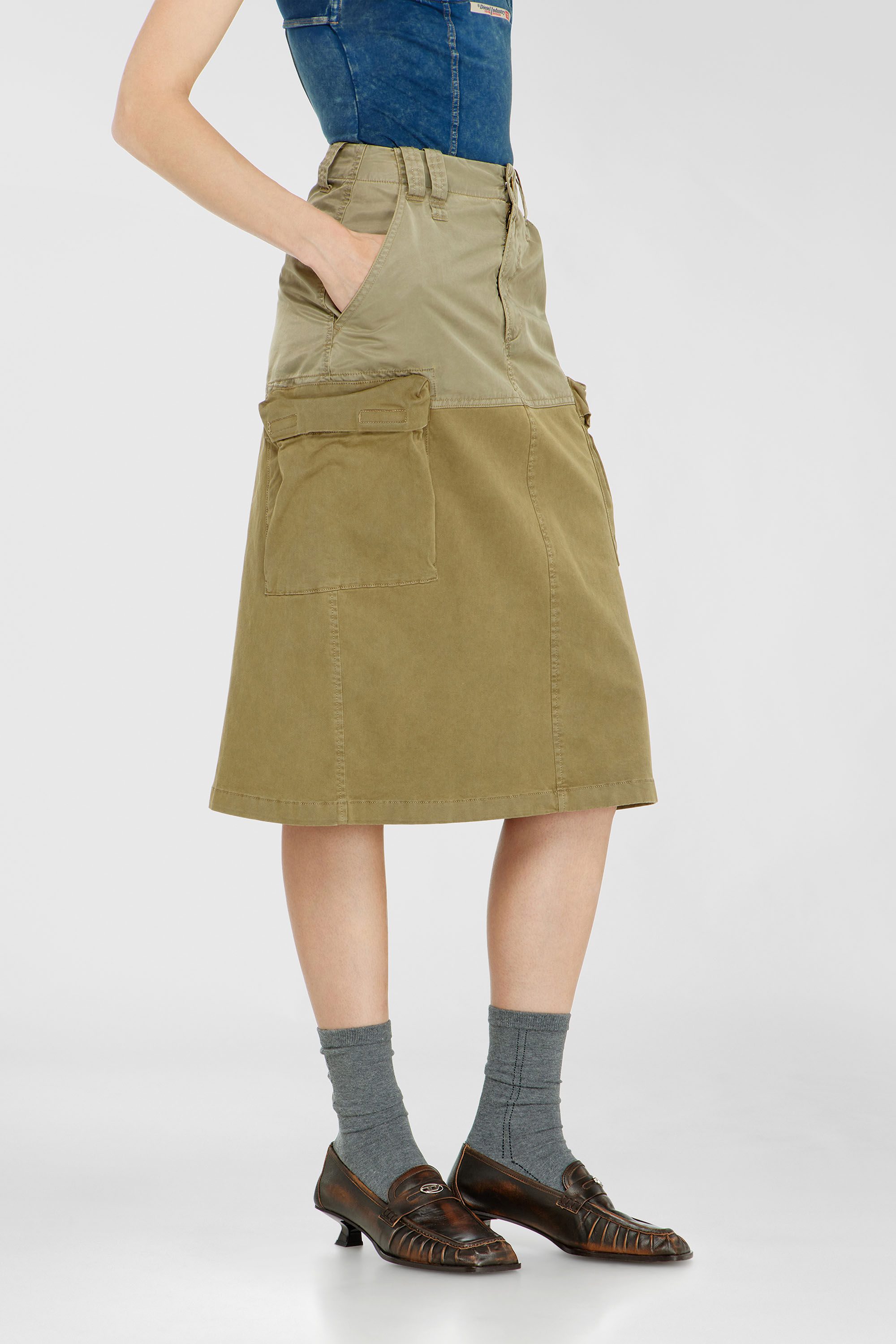 Diesel - O-DELE, Falda cargo midi de algod&oacute;n y nailon Mujer in Verde - 1