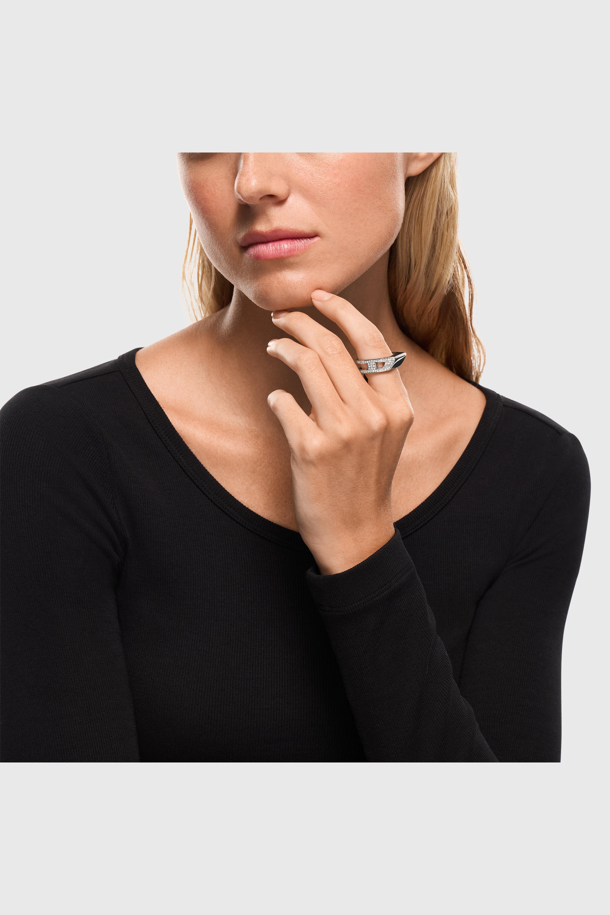 Diesel - DX1740040, Anillo tipo banda de acero inoxidable con pav&eacute; Unisex in Plateado - 4