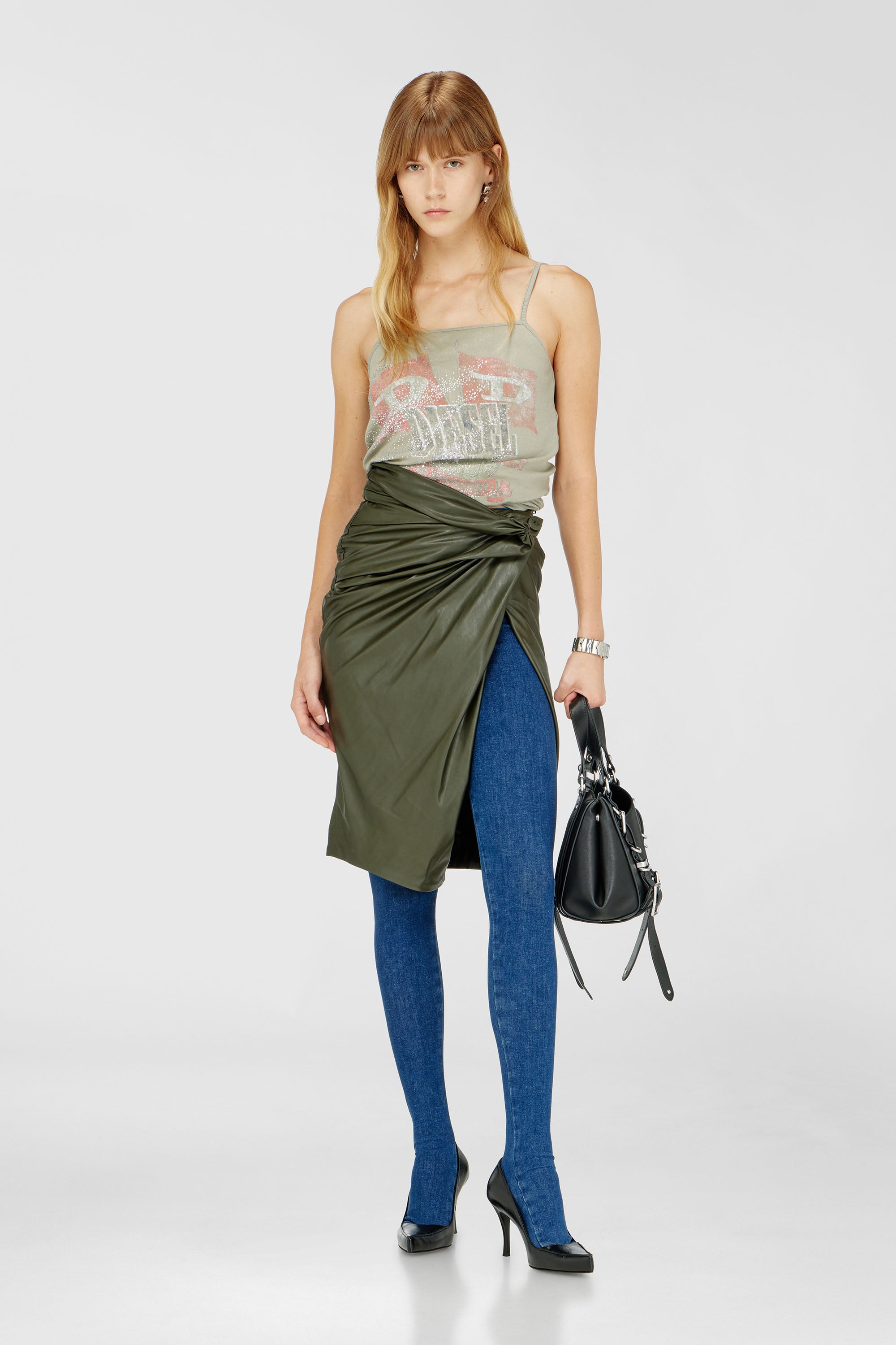 Diesel - O-DASLI, Falda l&aacute;piz drapeada con abertura Mujer in Verde - 1