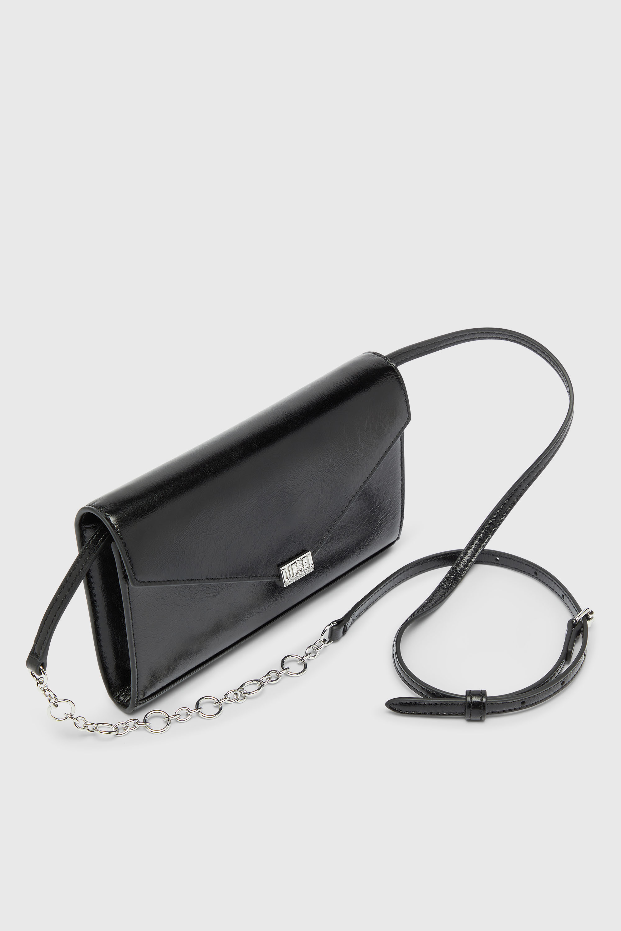 Diesel - D-ENVELOP WALLET ON CHAIN, Cartera de piel brillante arrugada Mujer in Negro - 5