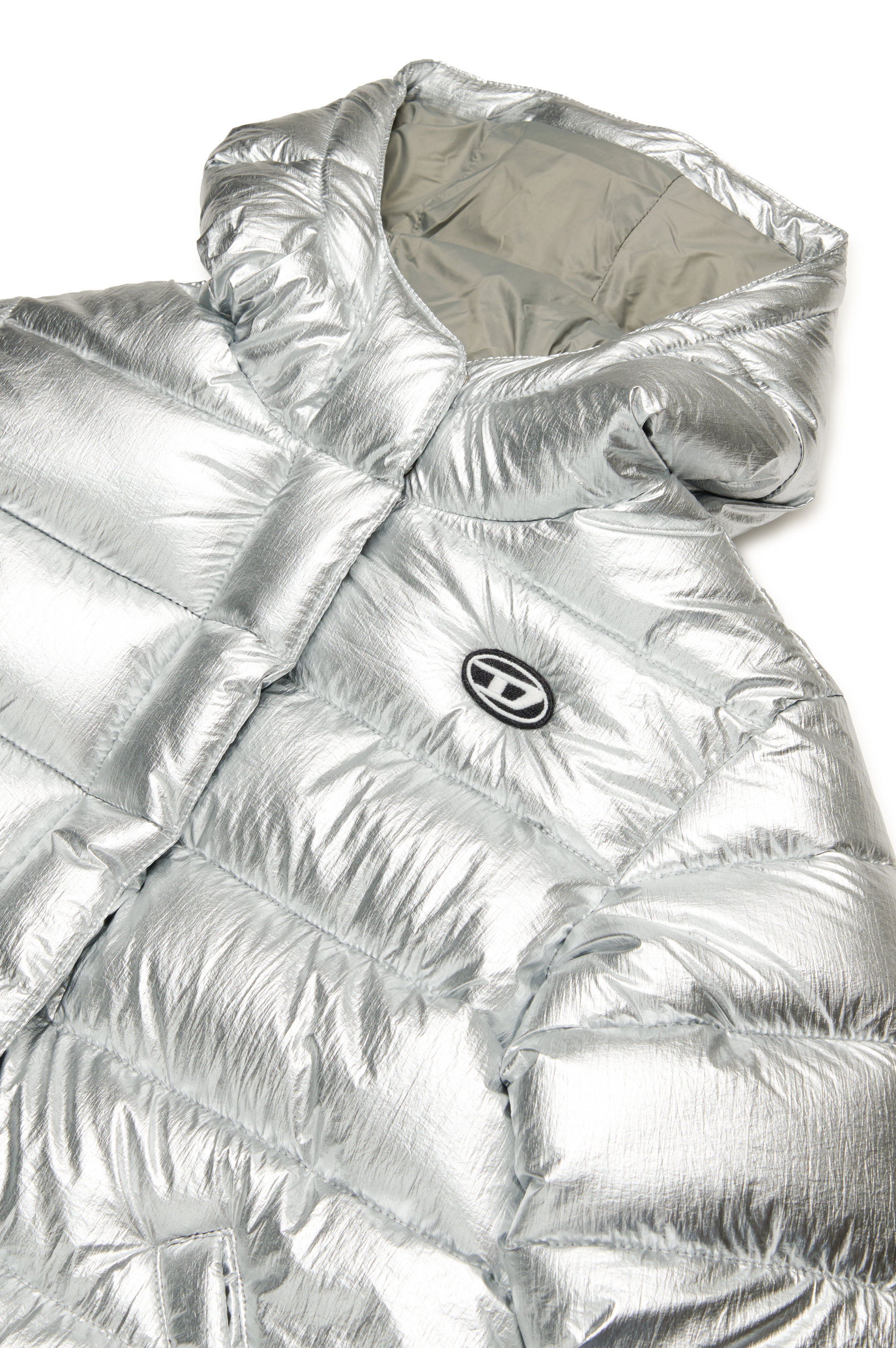Diesel - JAUWTJANNIKHT39, Woman Hooded puffer jacket in metallic nylon in Silver - Image 3