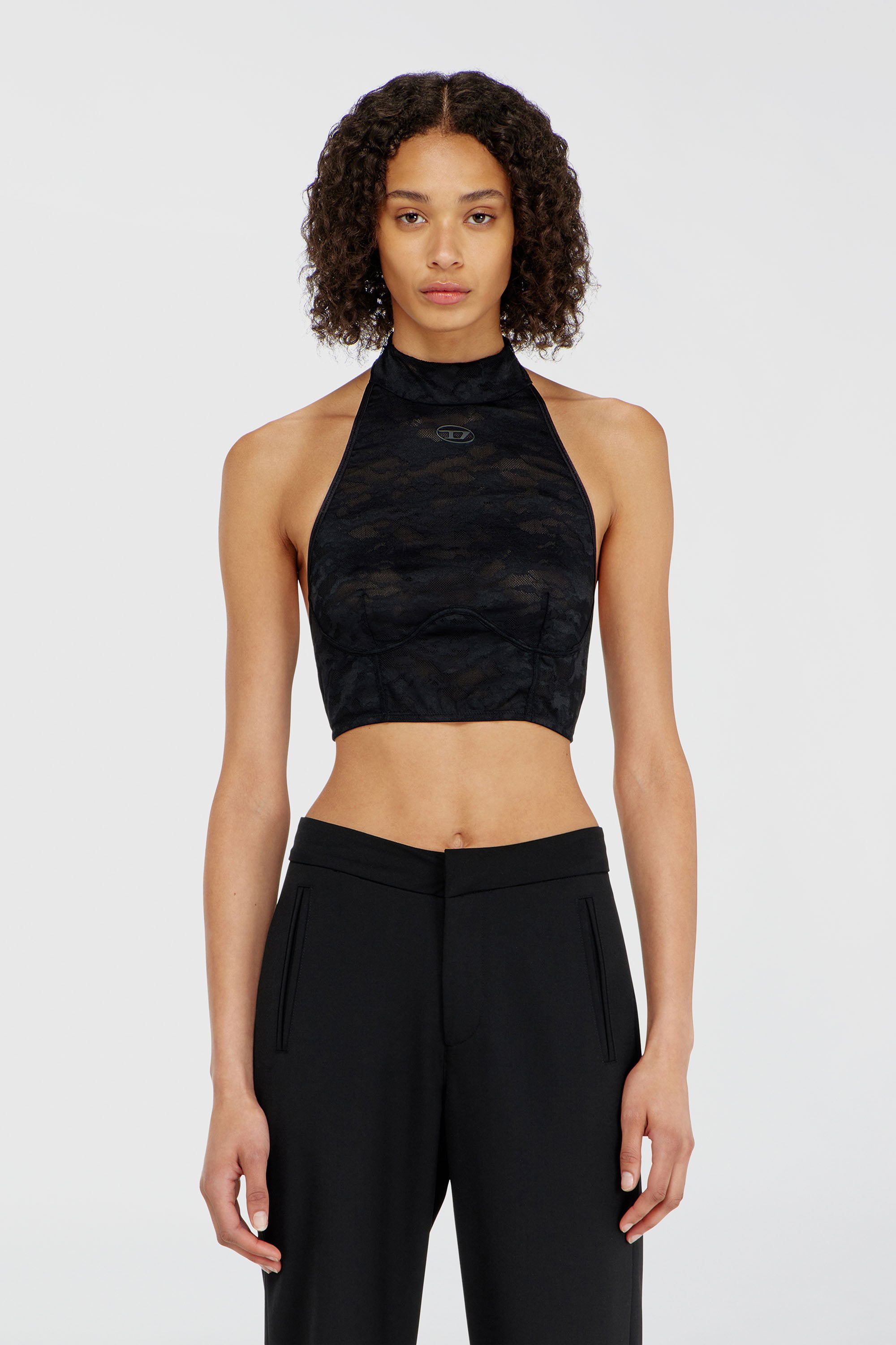 Diesel - MARCIA-UTLT, Bralette de encaje con cuello halter Mujer in Negro - 1