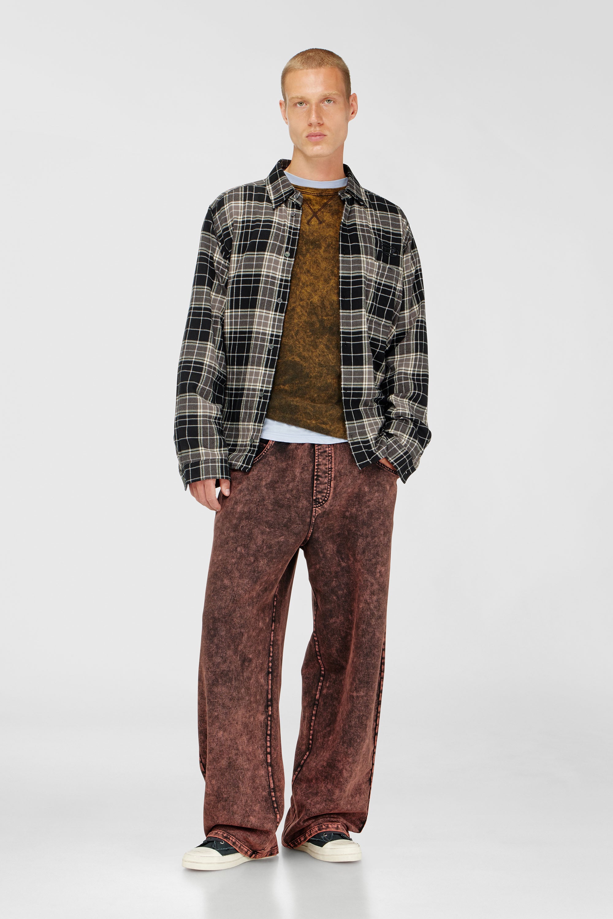 Diesel - T-BOXT-LS-RAW, Man's Acid-wash long-sleeve T-shirt with frayed details in Brown - 1