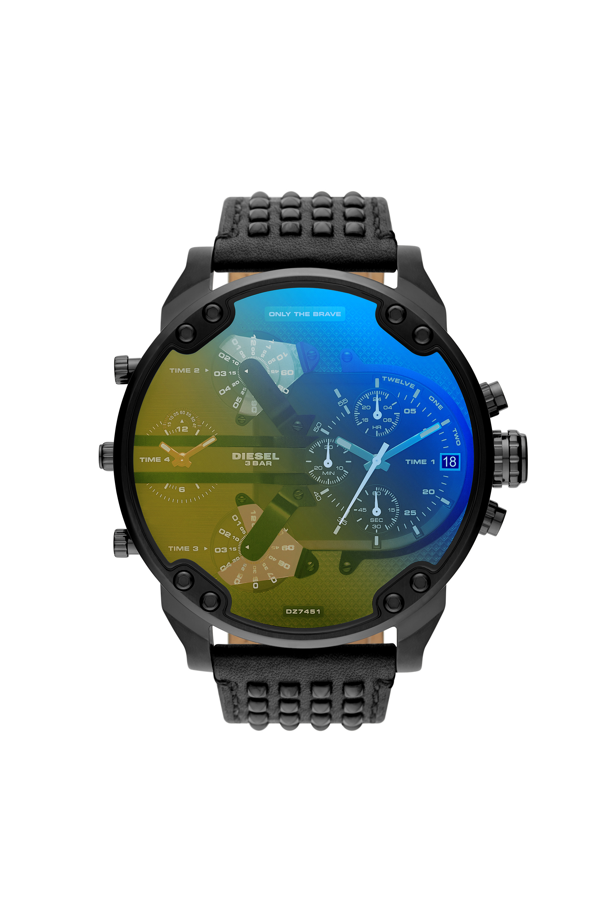 Diesel - DZ7451, Reloj Mr. Daddy con correa de cuero negro Hombre in Negro - 1