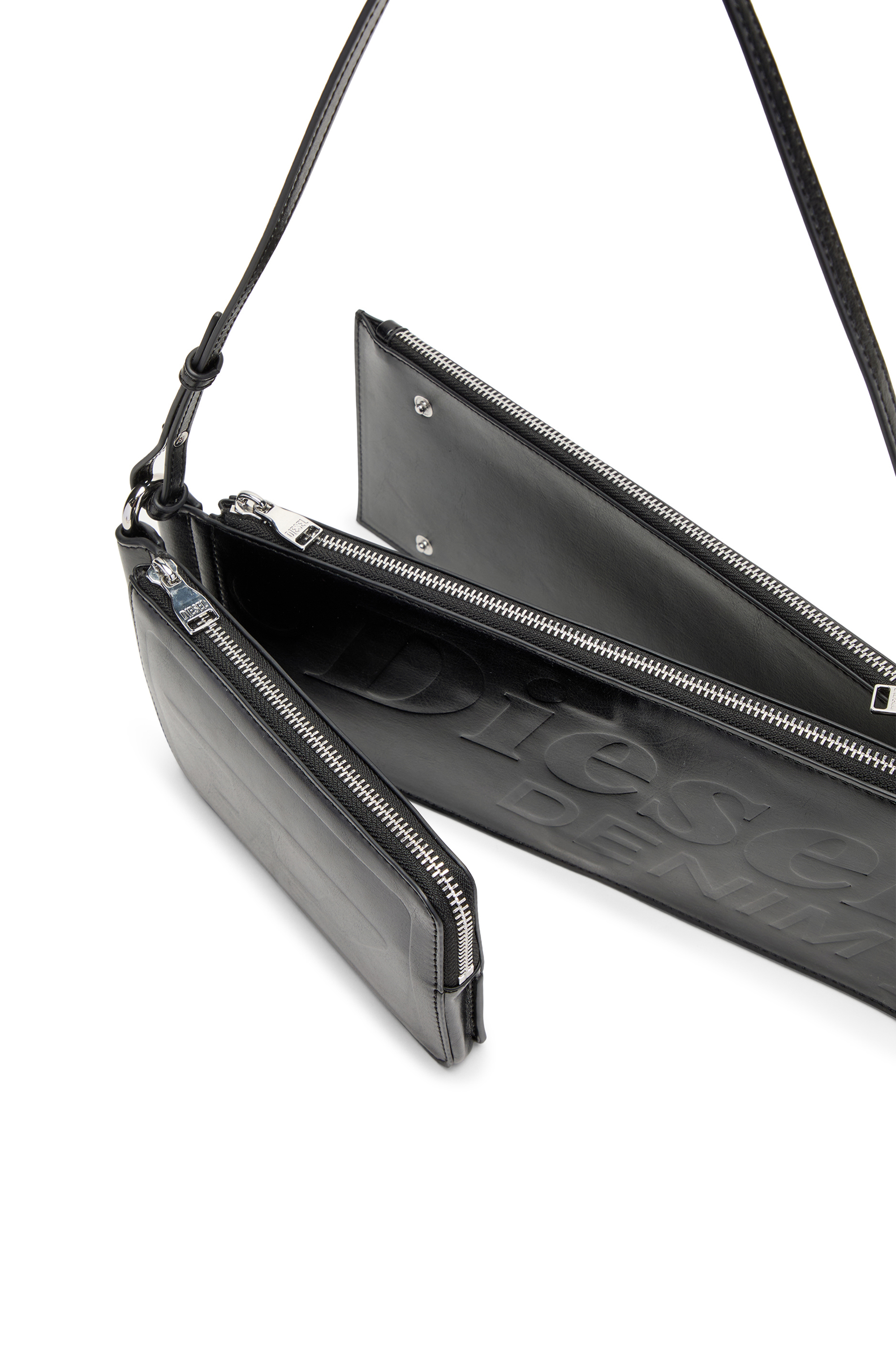 Diesel - FLAG-D SHOULDER BAG X, Flag-D-Bandolera modular con logo en relieve y lavado oscuro Unisex in Negro - 5