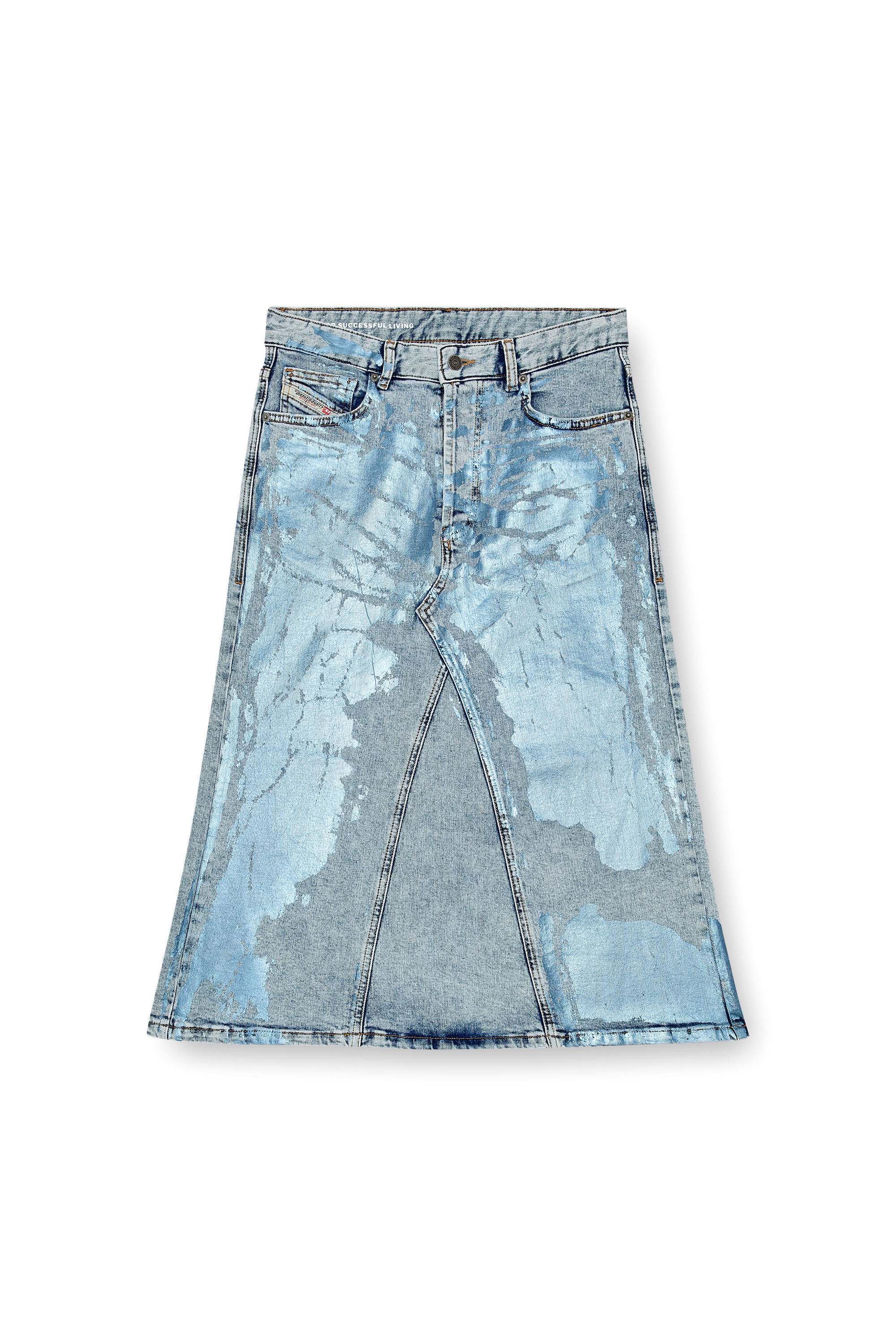 Diesel - DE-PAGO-MID-S, Falda midi en denim colorido Mujer in Azul marino - 3