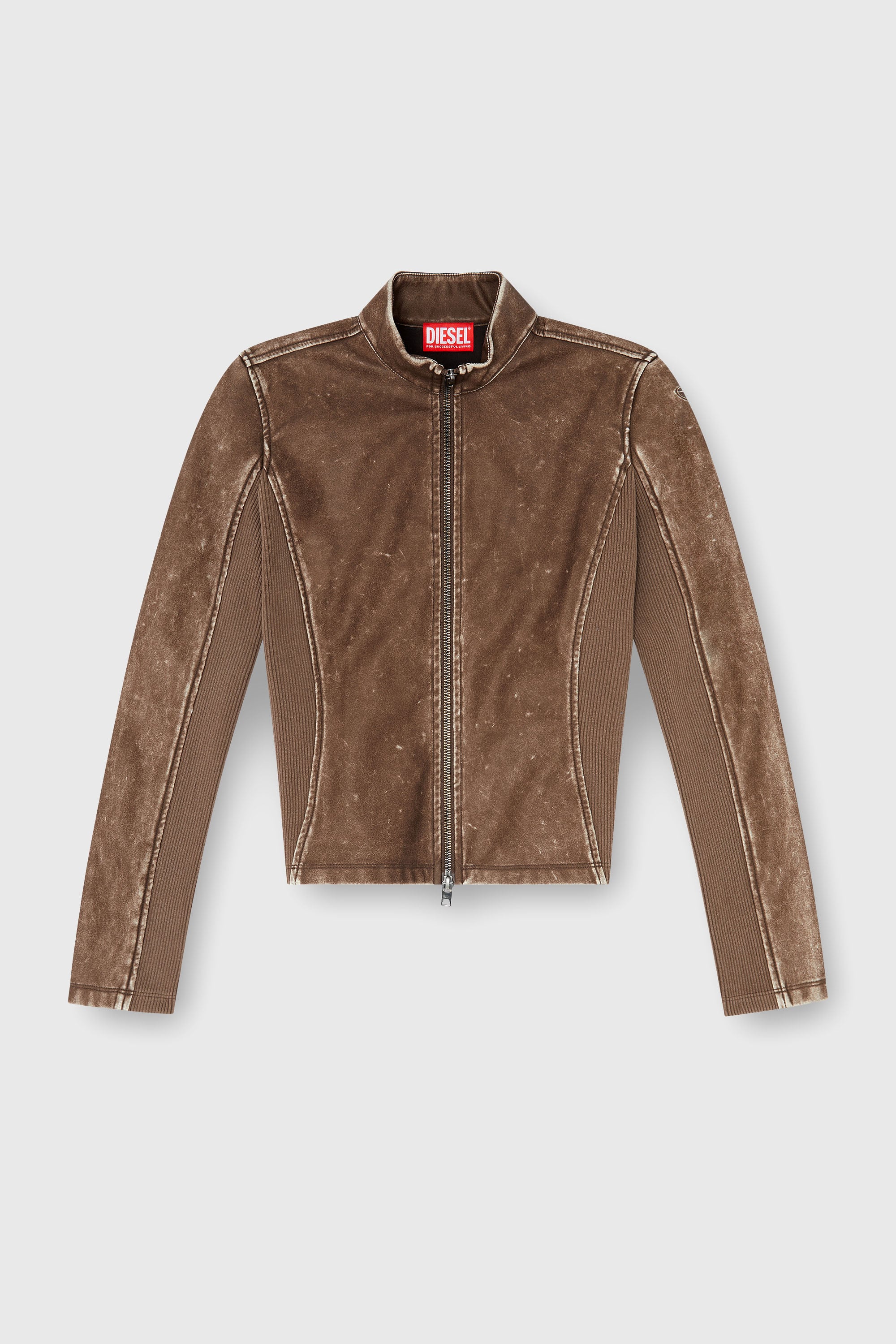 Diesel - T-HUNDER, Cazadora biker con inserciones de canal&eacute; Mujer in Marr&oacute;n - 1