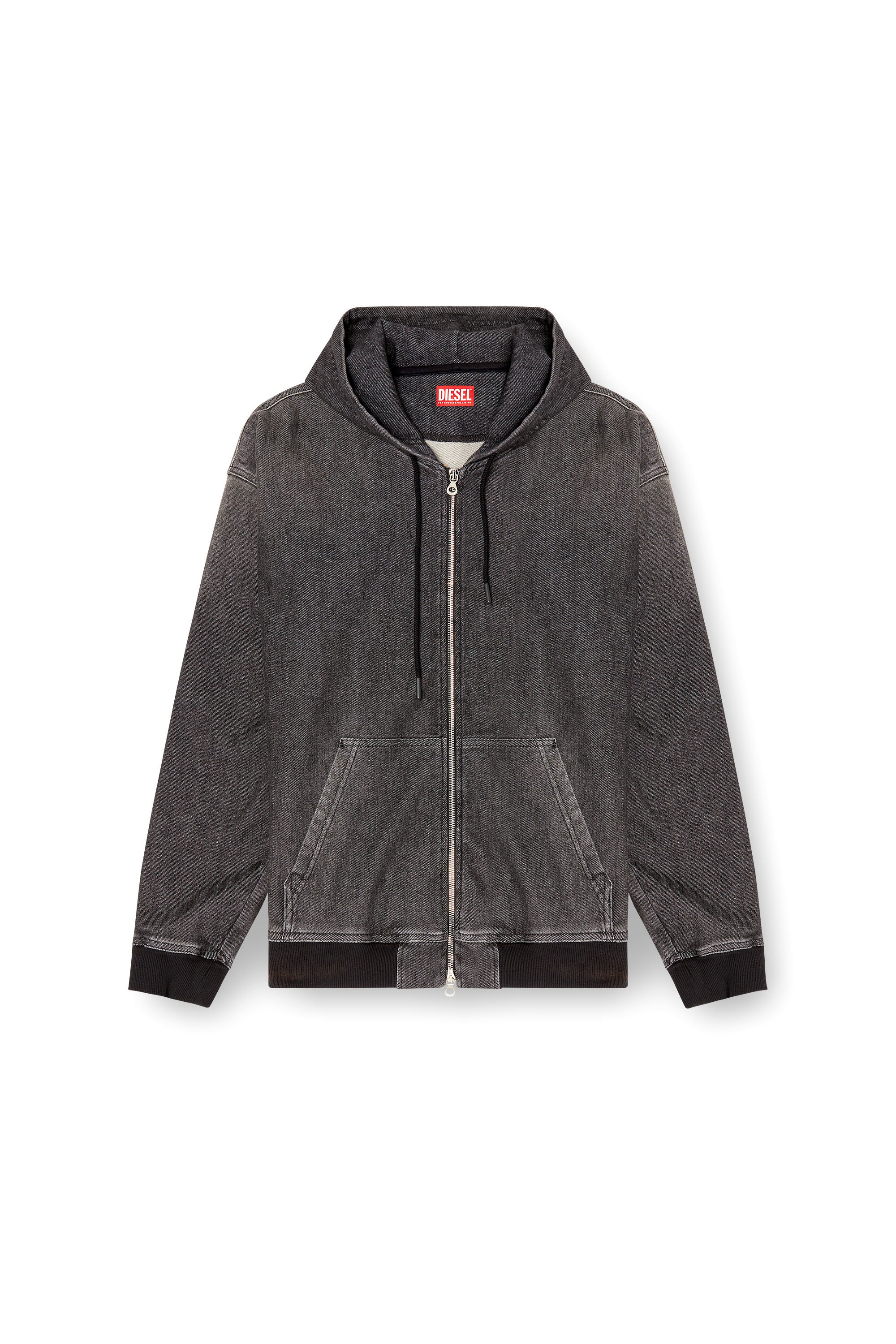 Diesel - D-GIRI-S TRACK, Sudadera con capucha y cremallera de Track Denim con efecto de suciedad Unisex in Negro - 3