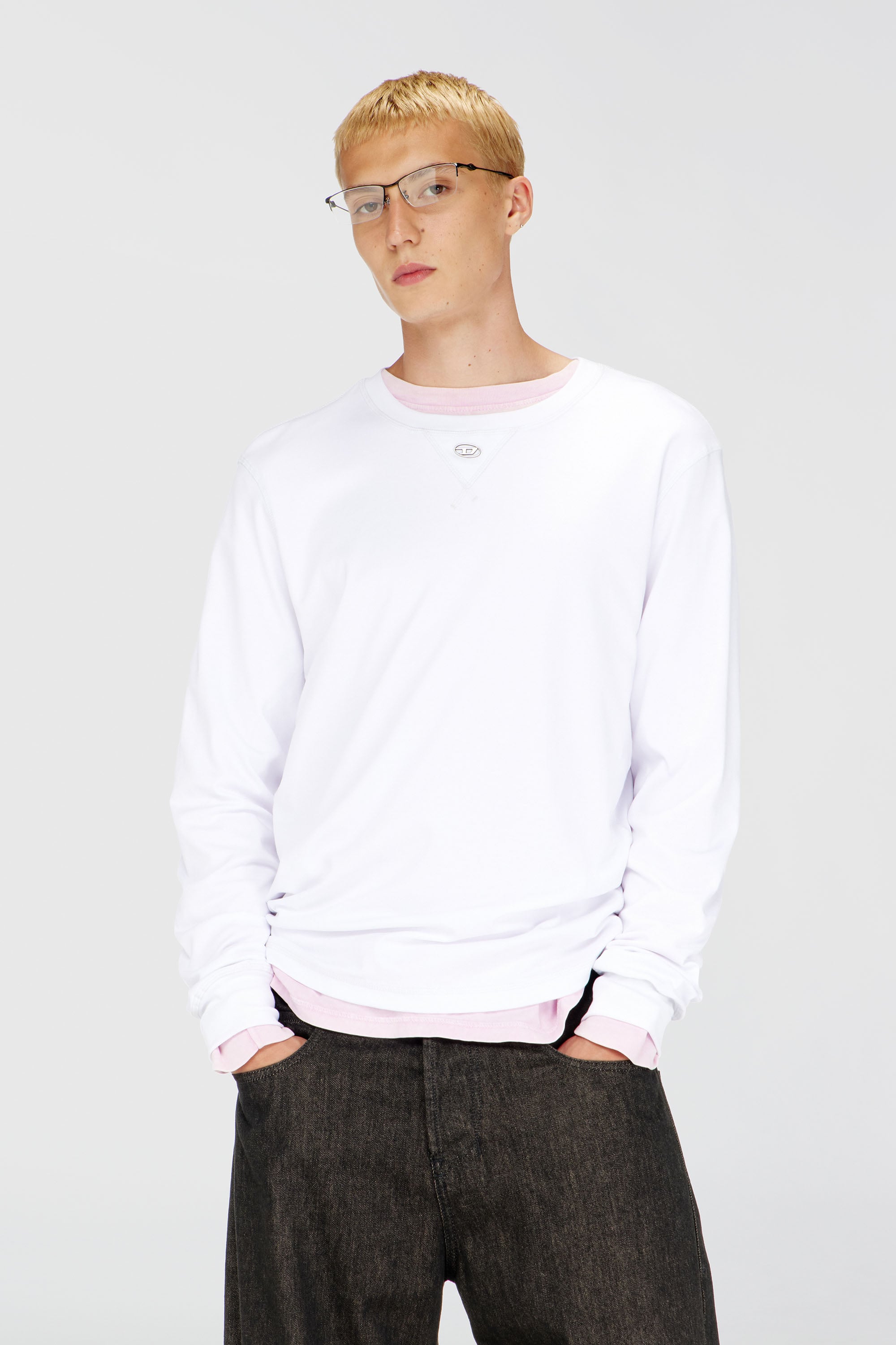Diesel - T-MADJUST-LS-TR, Camiseta de manga larga de algod&oacute;n con Oval D Hombre in Blanco - 1