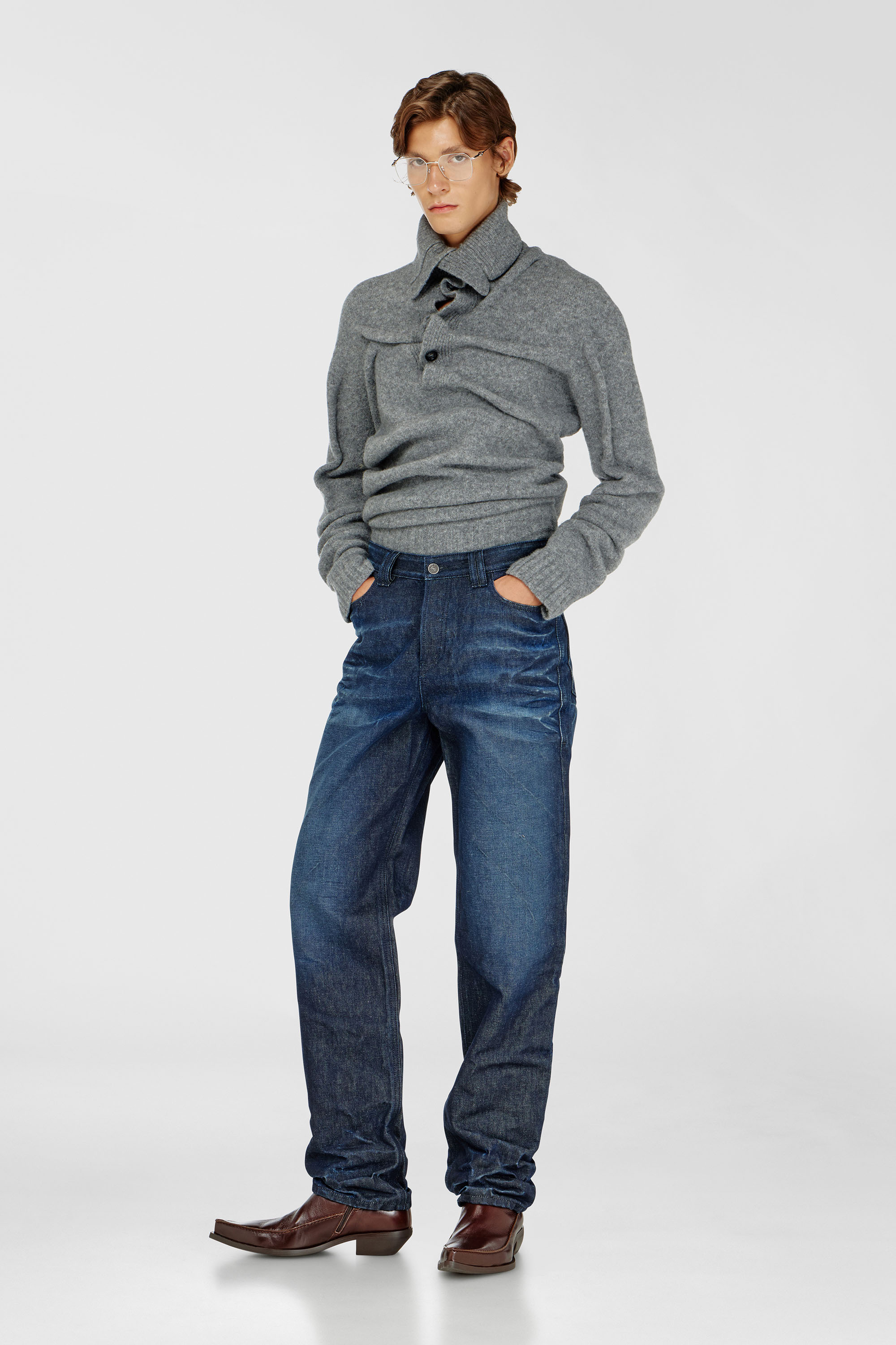 Diesel - K-ANDREW, Jersey con cuello de botones en punto hervido arrugado Hombre in ToBeDefined - 2