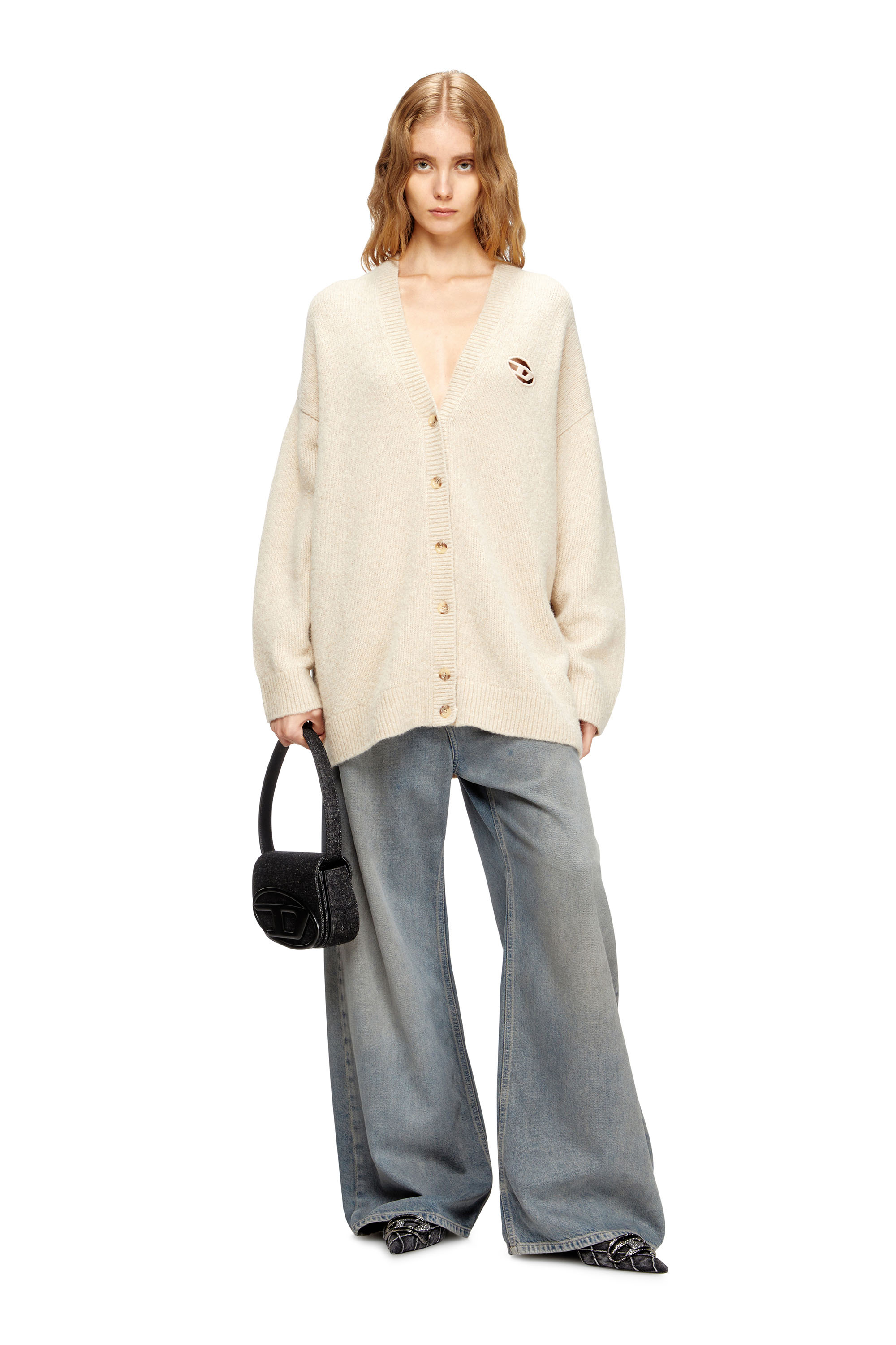 Diesel - M-AREELA, Cárdigan de mezcla de lana y alpaca Mujer in Beige - 2